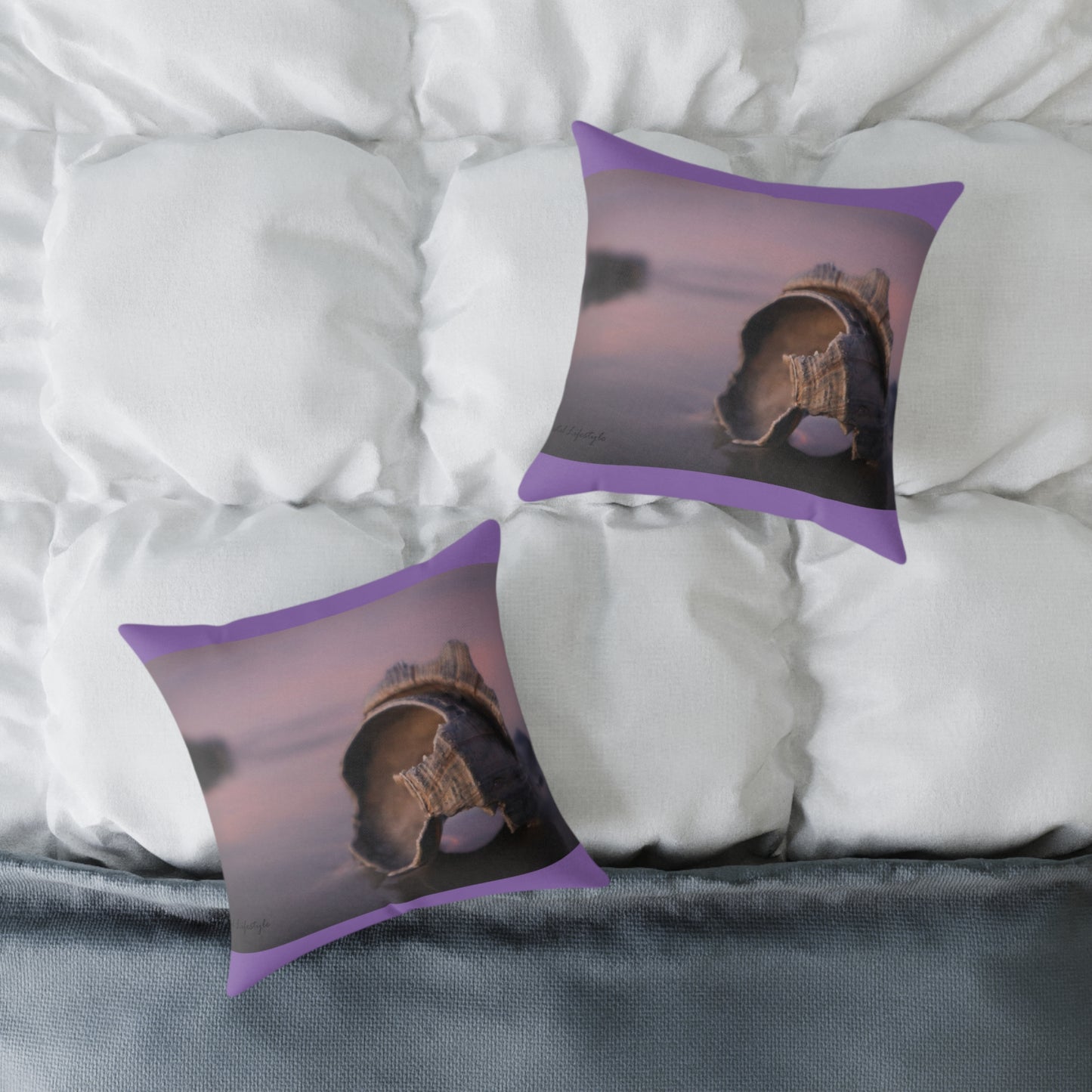 Pillow - Beautiful Broken Shell on Beach Sunrise Design