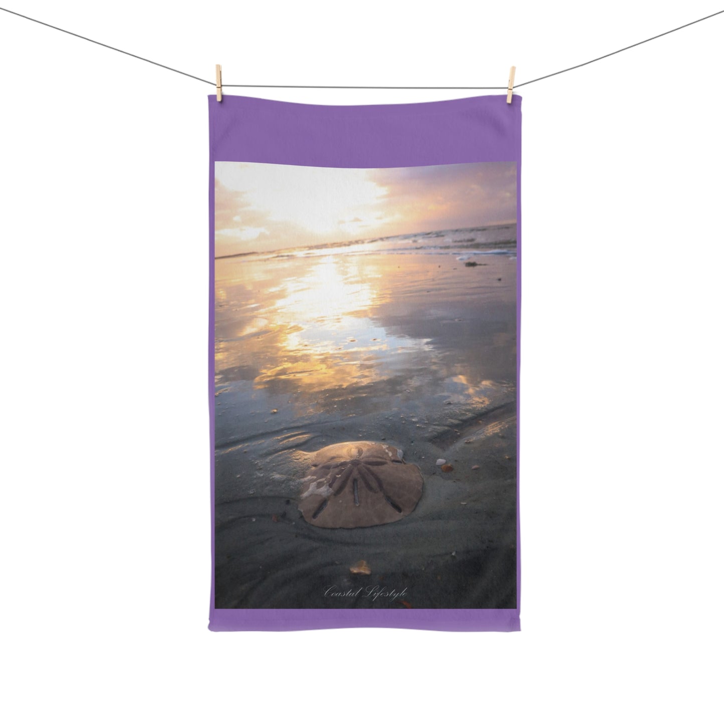 Beach Sunset Decorative Hand Towel, Ocean Inspired Towel, Summer Kitchen Decor, Sand Dollar Art, Coastal Home Accessories