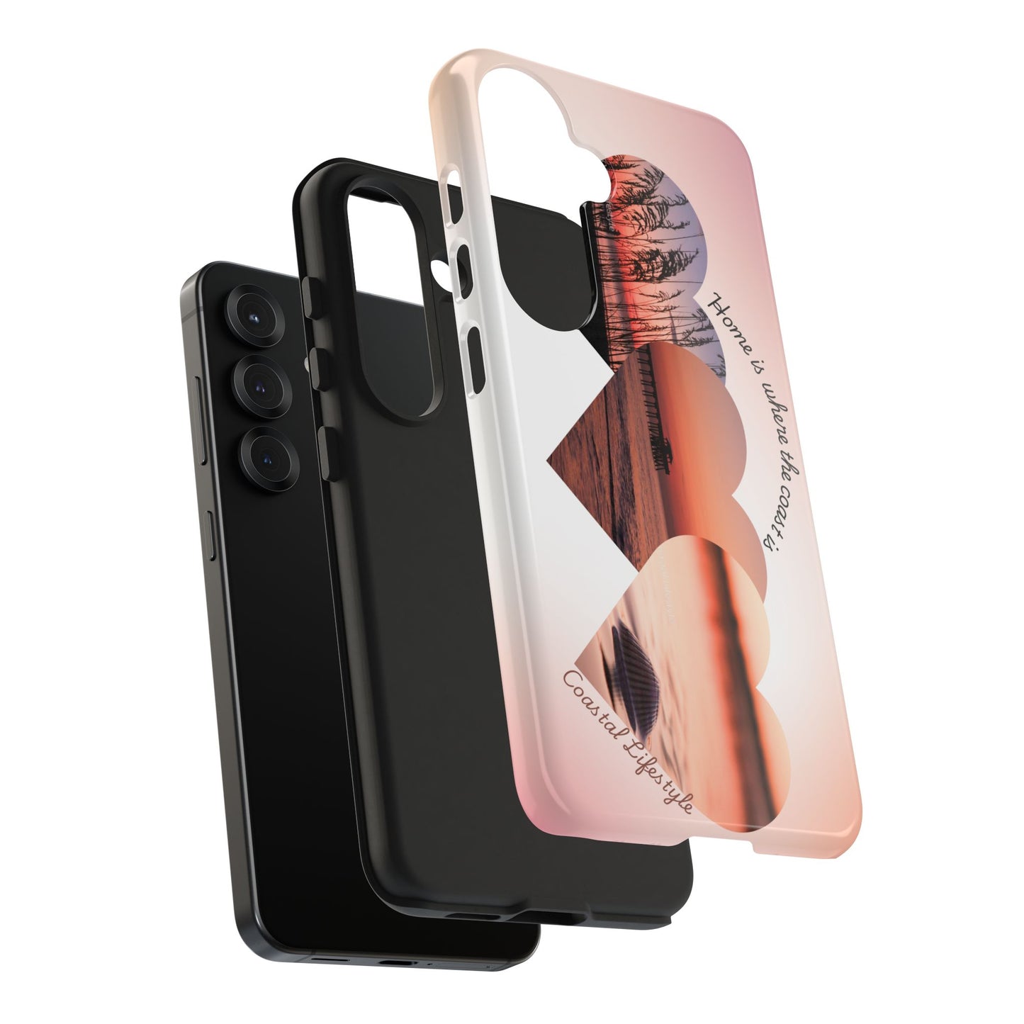 Sunset Coastal Heart Tough Phone Case — "Home is Where the Coast is" Protective Phone Cover