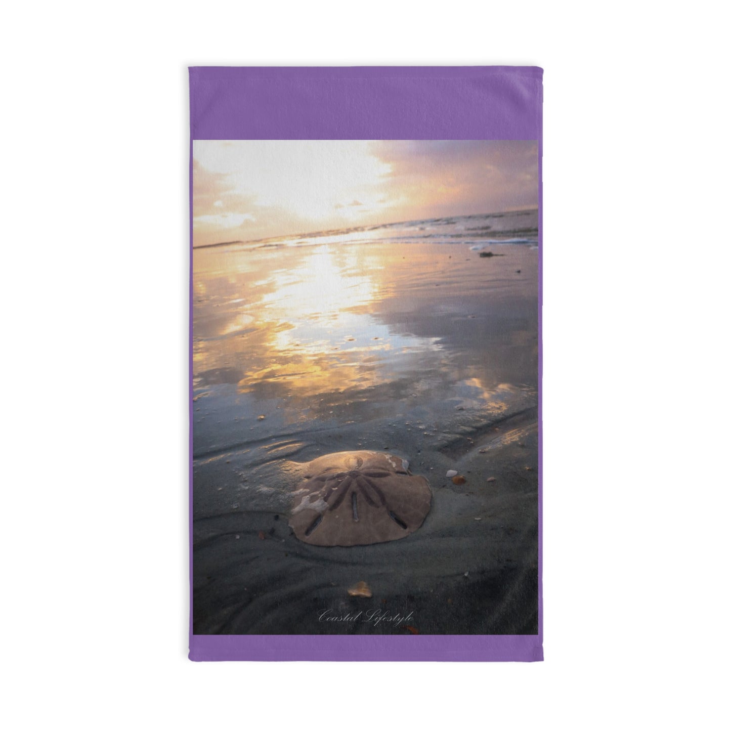Beach Sunset Decorative Hand Towel, Ocean Inspired Towel, Summer Kitchen Decor, Sand Dollar Art, Coastal Home Accessories