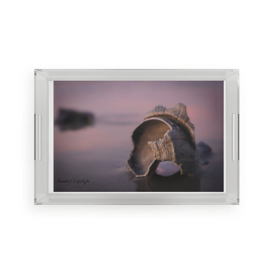 Beach-Themed Acrylic Serving Tray, Coastal Decor for Entertaining, Summer Home Accessory, Nautical Gift, Shell Design