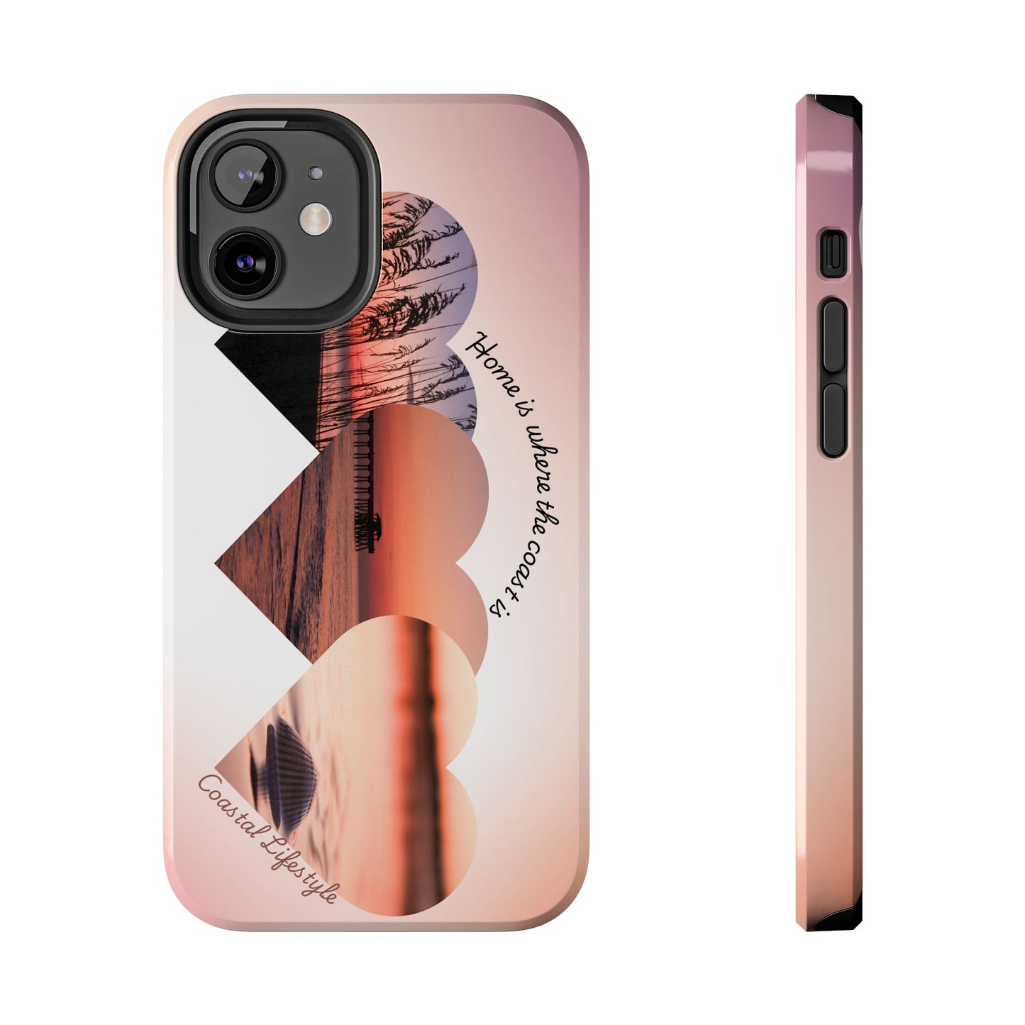 Sunset Coastal Heart Tough Phone Case — "Home is Where the Coast is" Protective Phone Cover