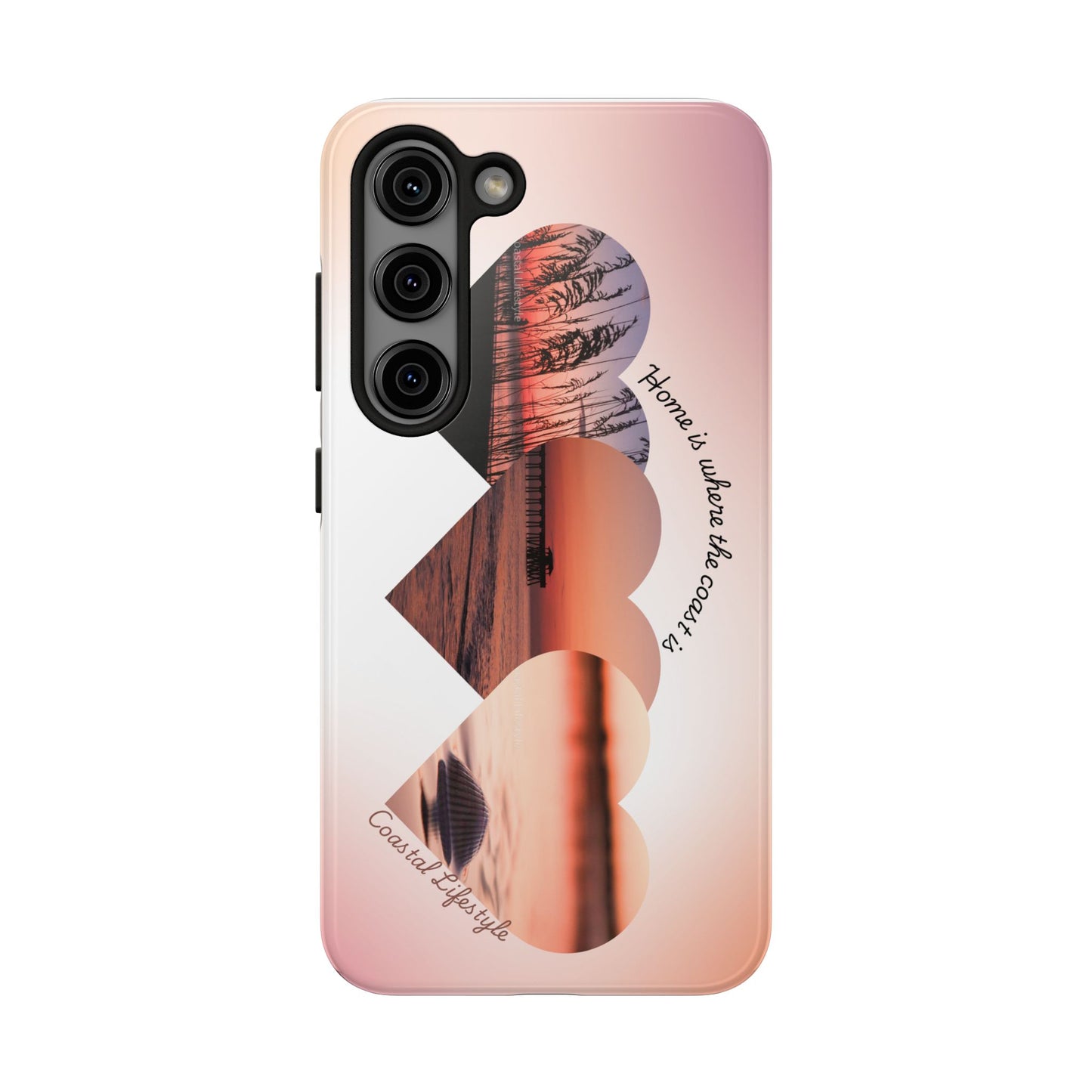 Sunset Coastal Heart Tough Phone Case — "Home is Where the Coast is" Protective Phone Cover