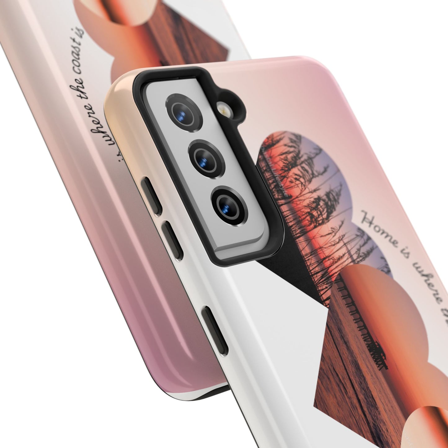 Sunset Coastal Heart Tough Phone Case — "Home is Where the Coast is" Protective Phone Cover