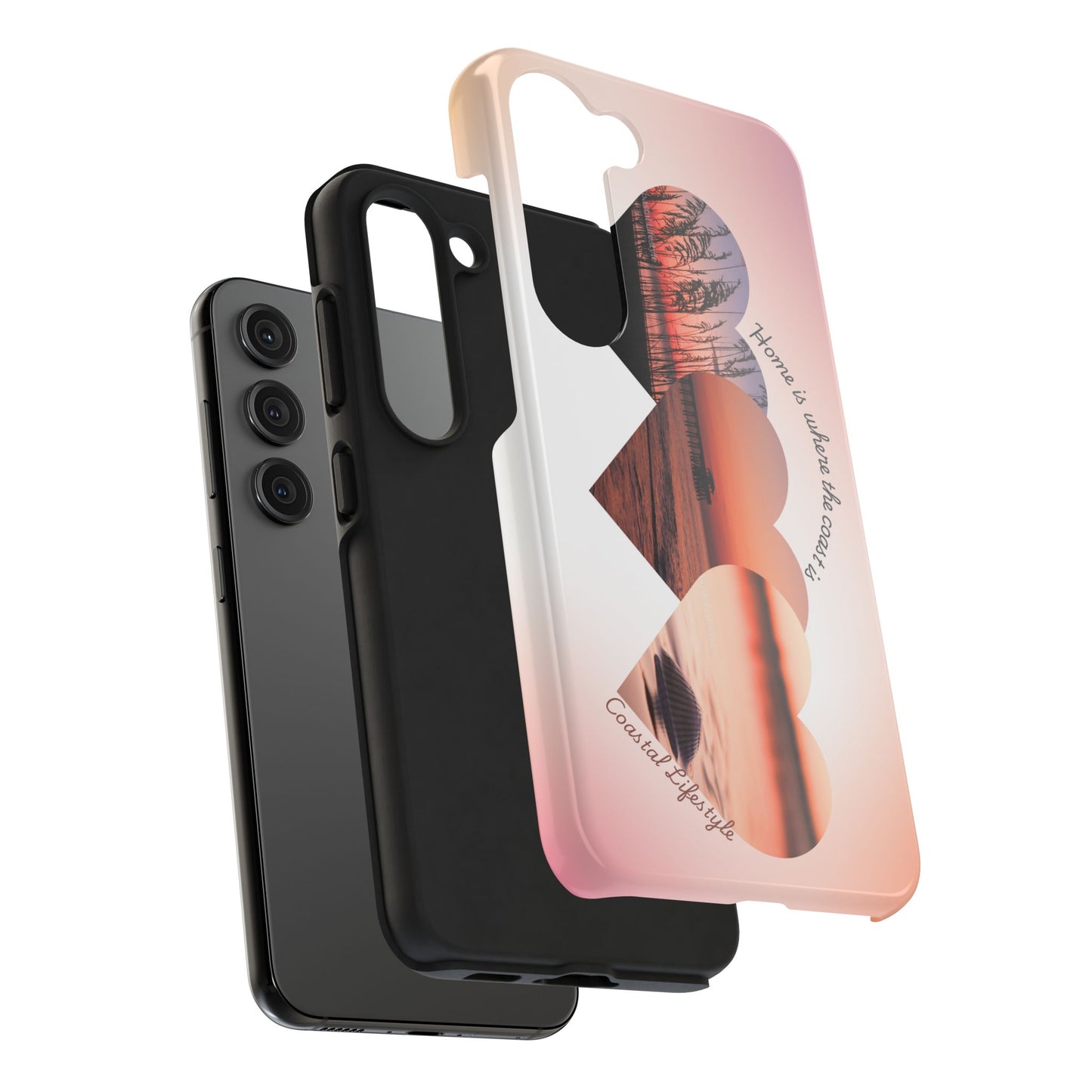 Sunset Coastal Heart Tough Phone Case — "Home is Where the Coast is" Protective Phone Cover