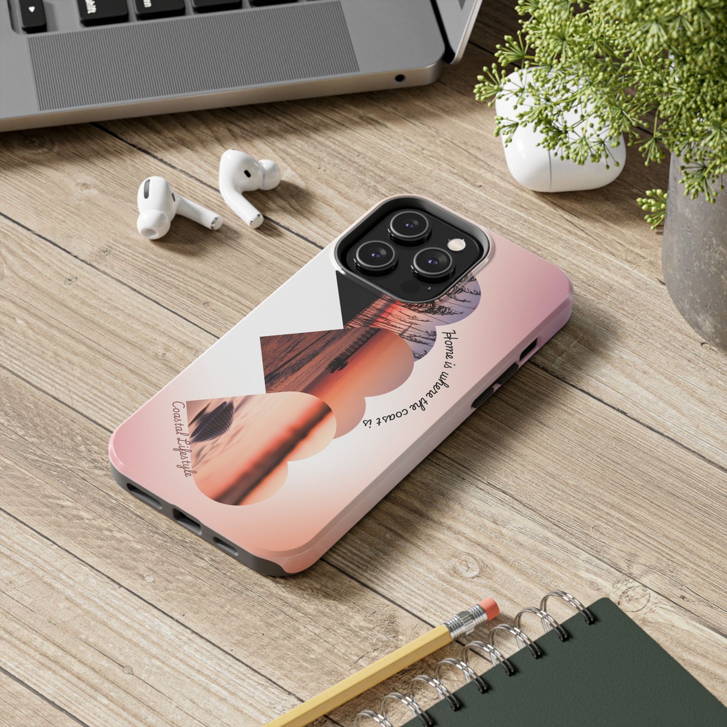 Sunset Coastal Heart Tough Phone Case — "Home is Where the Coast is" Protective Phone Cover