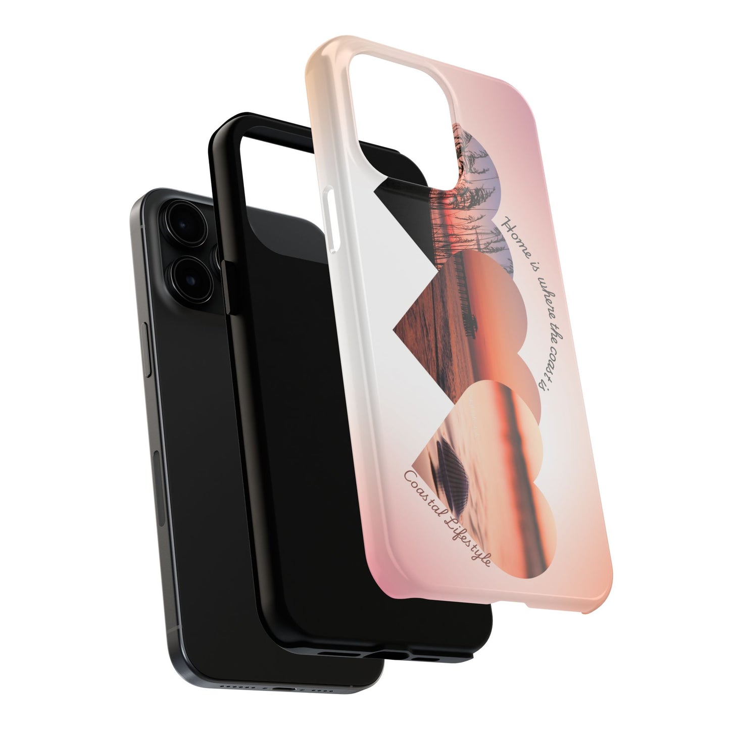 Sunset Coastal Heart Tough Phone Case — "Home is Where the Coast is" Protective Phone Cover