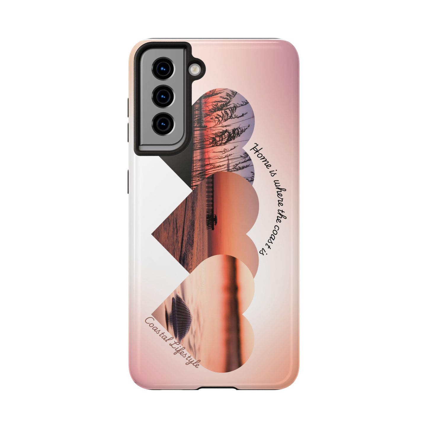 Sunset Coastal Heart Tough Phone Case — "Home is Where the Coast is" Protective Phone Cover
