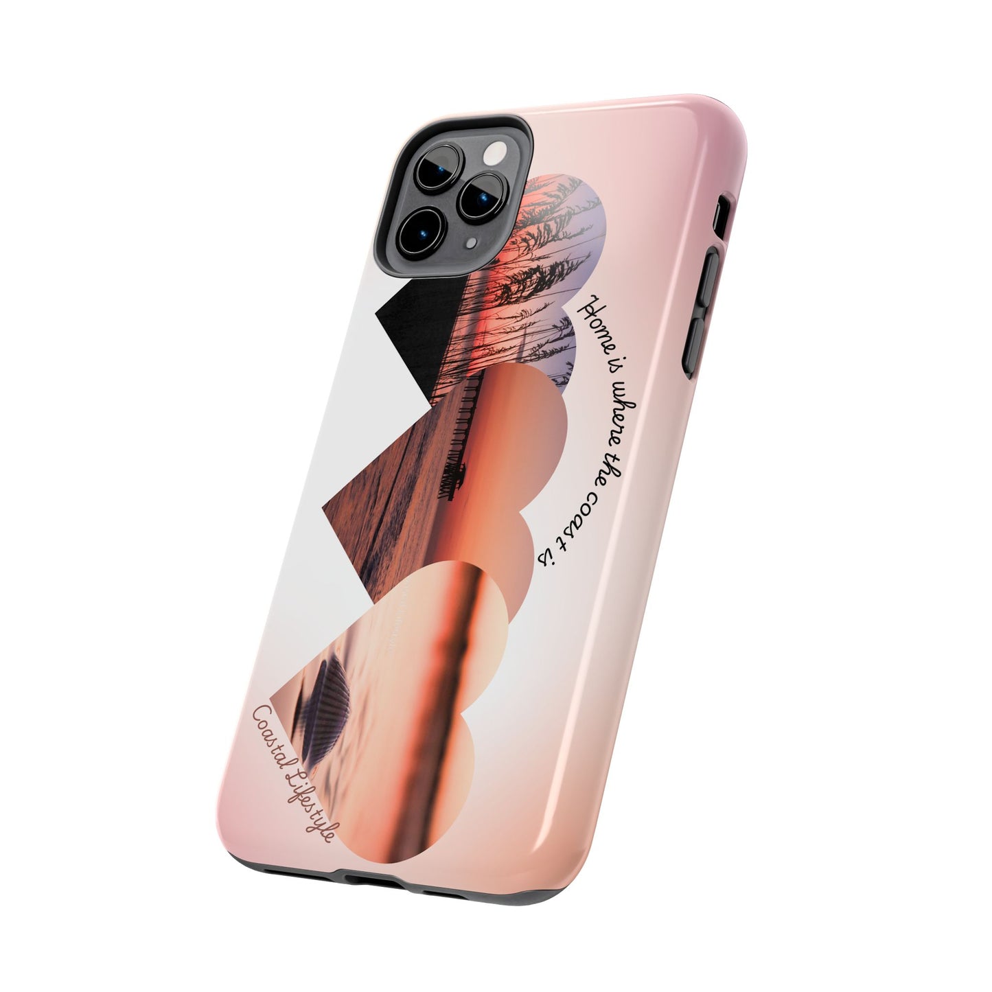 Sunset Coastal Heart Tough Phone Case — "Home is Where the Coast is" Protective Phone Cover
