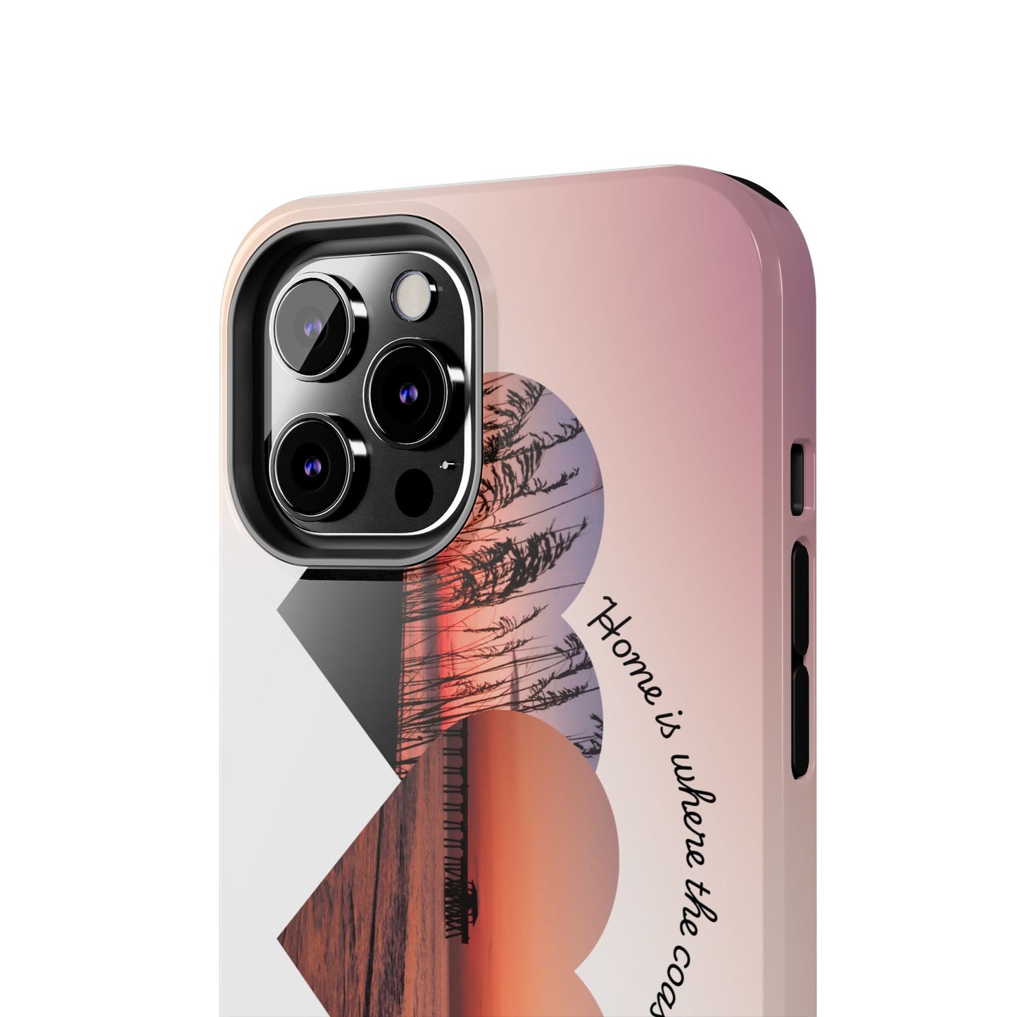 Sunset Coastal Heart Tough Phone Case — "Home is Where the Coast is" Protective Phone Cover