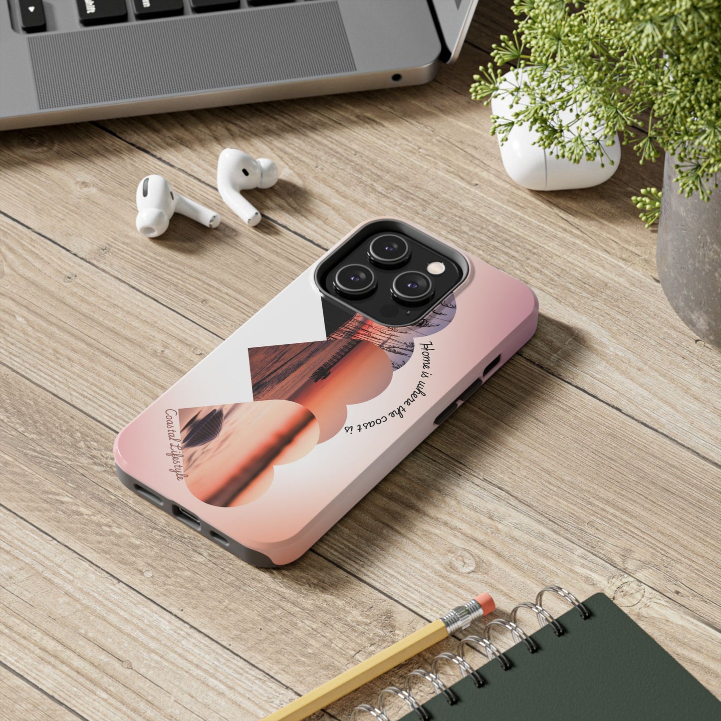 Sunset Coastal Heart Tough Phone Case — "Home is Where the Coast is" Protective Phone Cover