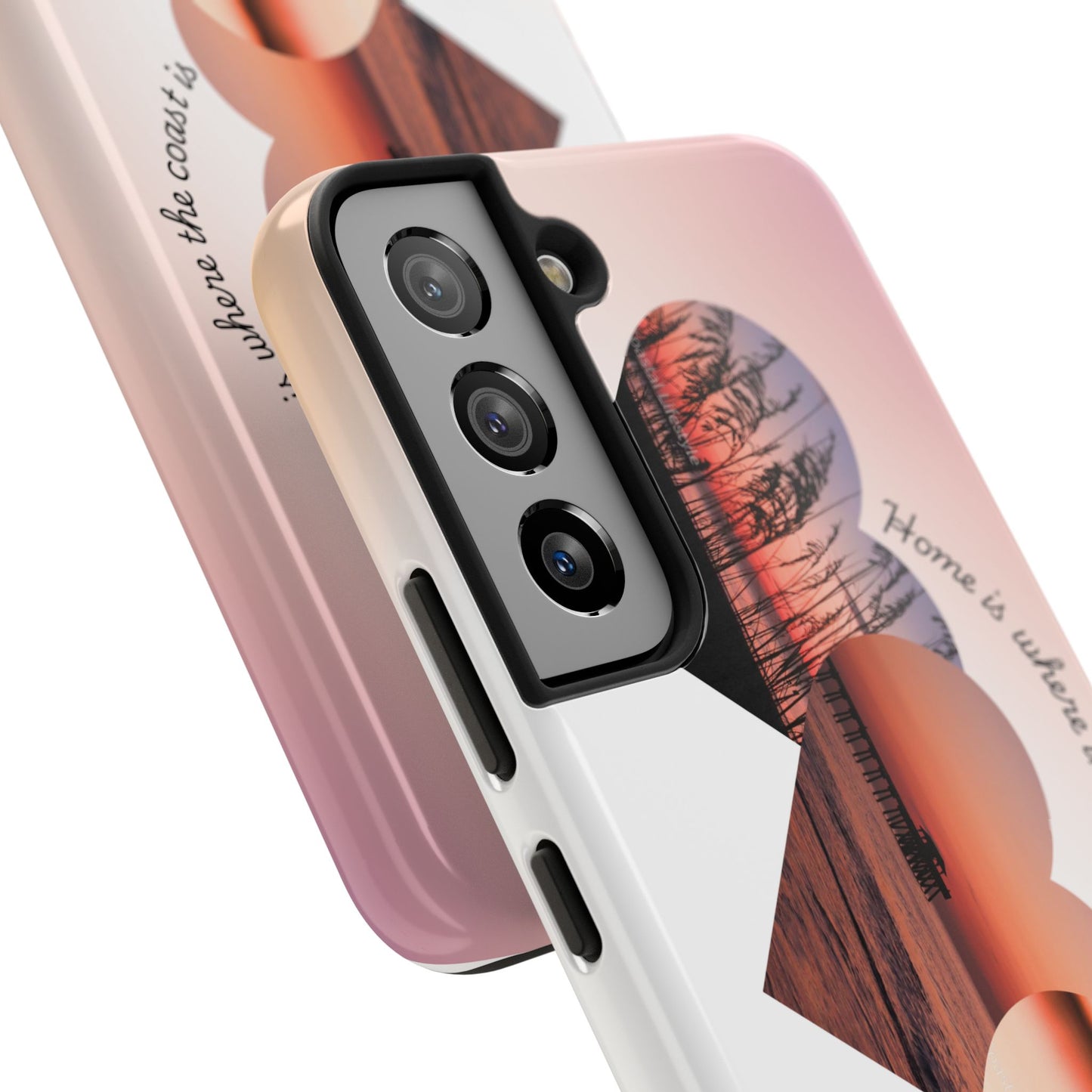 Sunset Coastal Heart Tough Phone Case — "Home is Where the Coast is" Protective Phone Cover