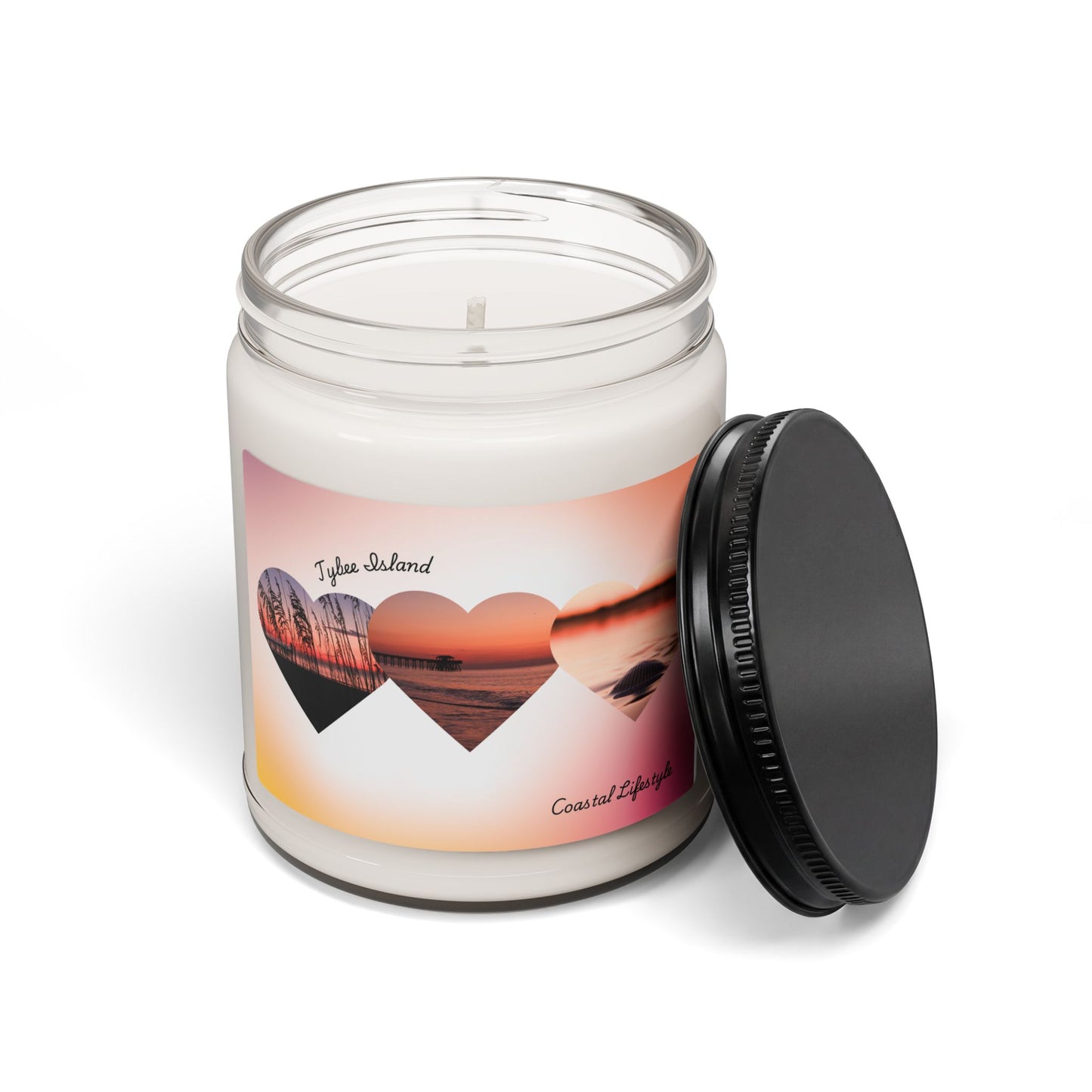 9oz Soy Candle — Sunset Hearts Scented Jar (Romantic Beach Aroma)