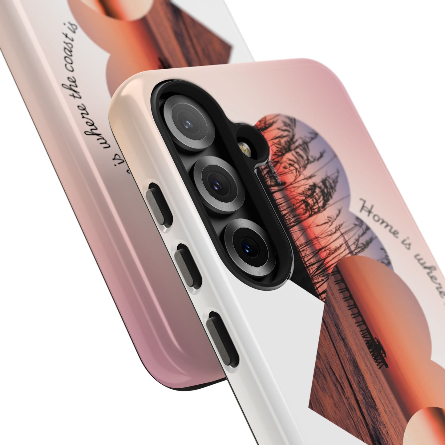 Sunset Coastal Heart Tough Phone Case — "Home is Where the Coast is" Protective Phone Cover