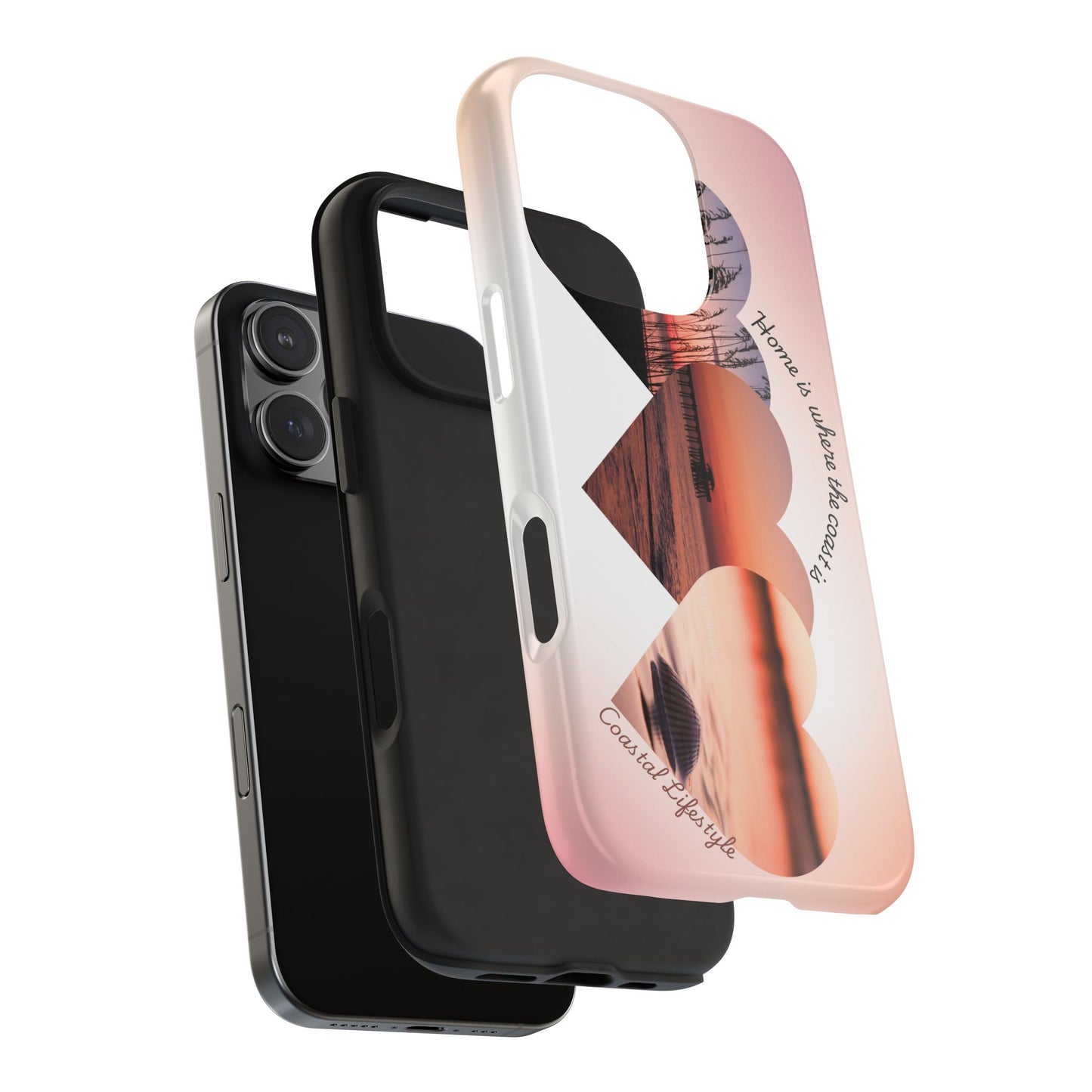 Sunset Coastal Heart Tough Phone Case — "Home is Where the Coast is" Protective Phone Cover