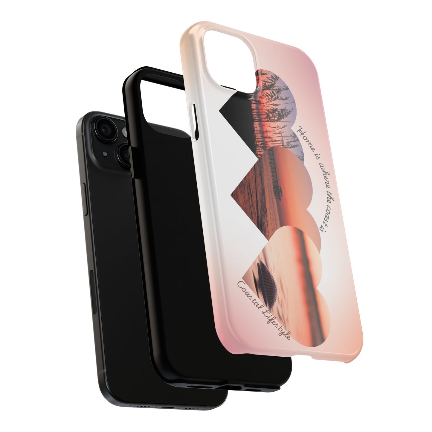 Sunset Coastal Heart Tough Phone Case — "Home is Where the Coast is" Protective Phone Cover