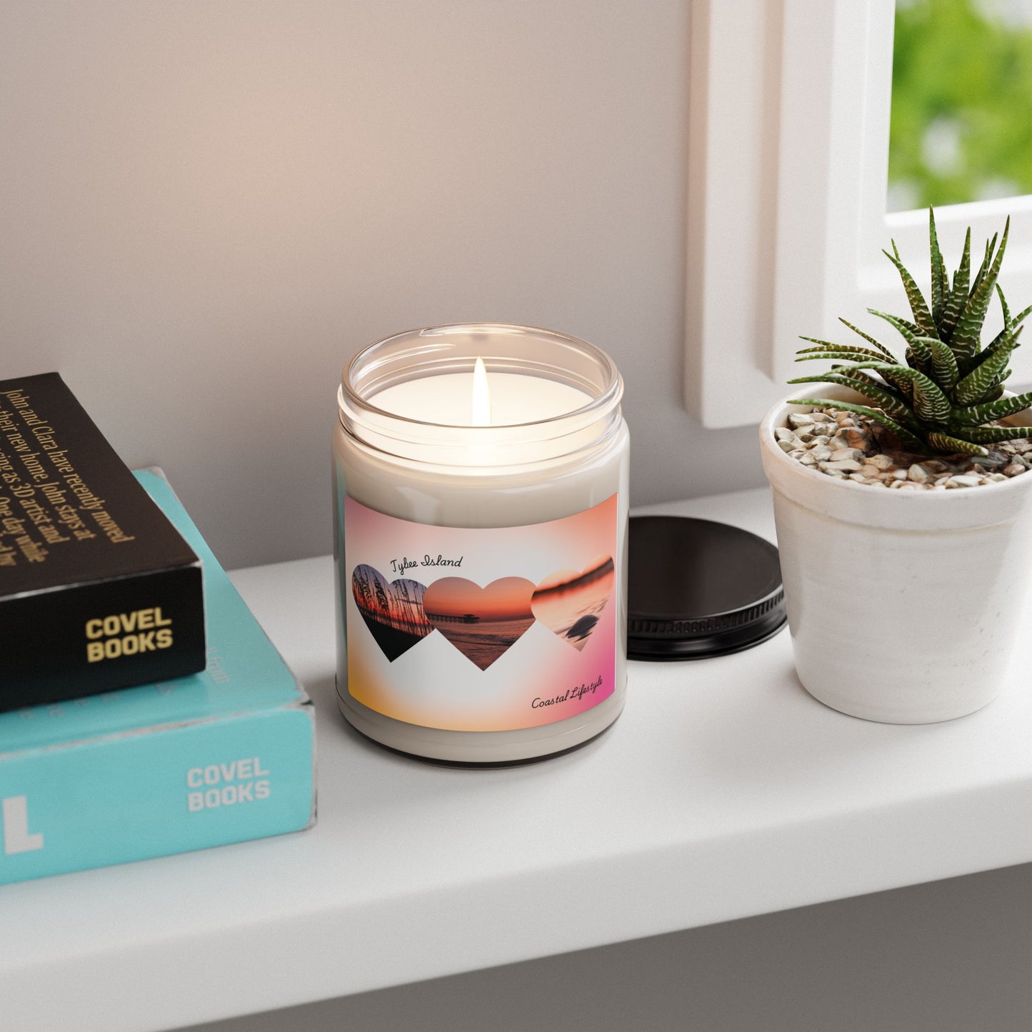 9oz Soy Candle — Sunset Hearts Scented Jar (Romantic Beach Aroma)