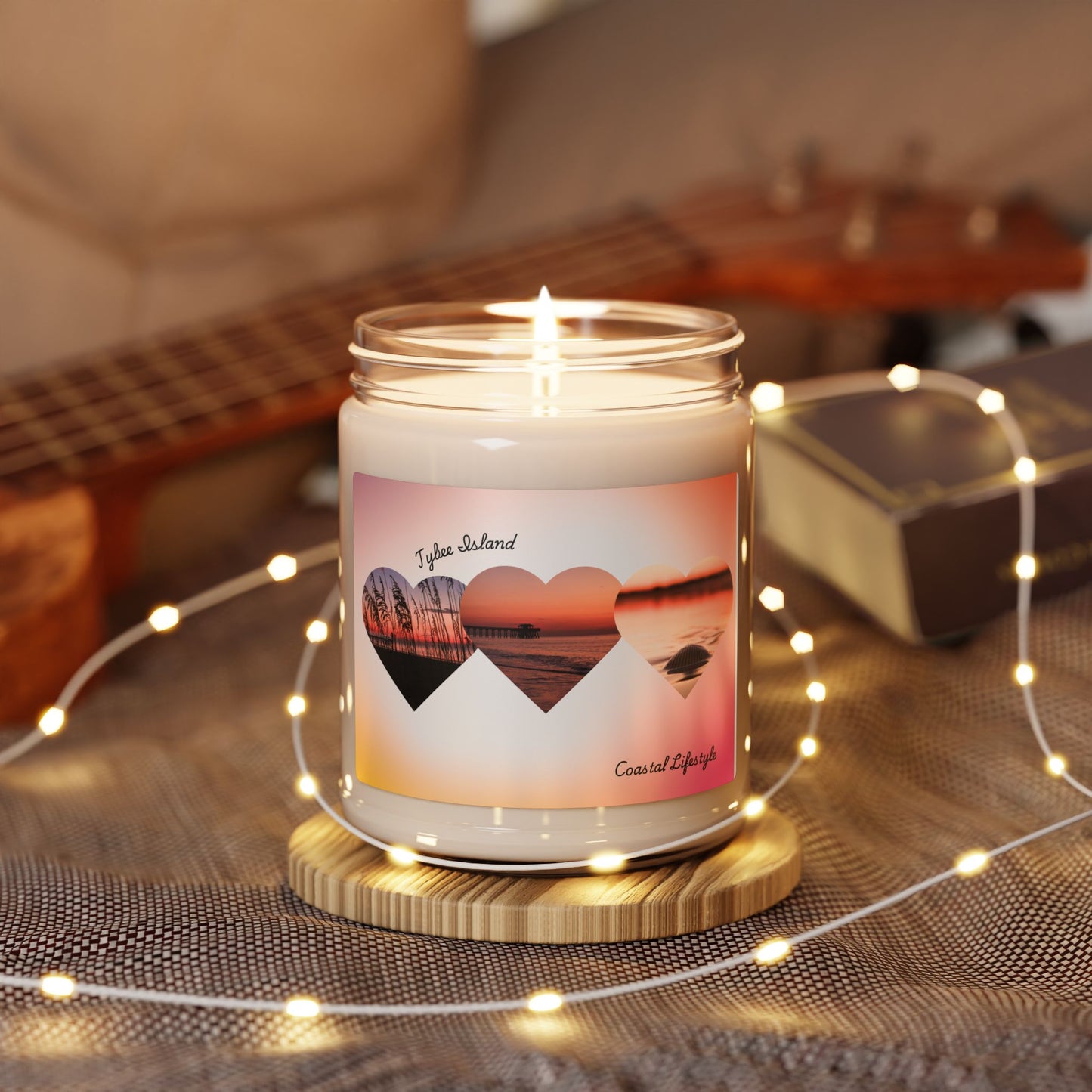 9oz Soy Candle — Sunset Hearts Scented Jar (Romantic Beach Aroma)