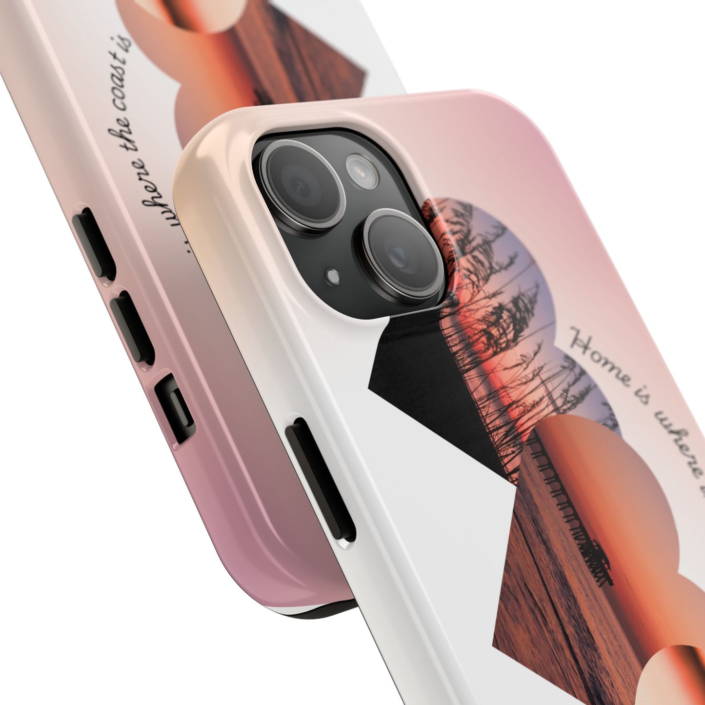 Sunset Coastal Heart Tough Phone Case — "Home is Where the Coast is" Protective Phone Cover