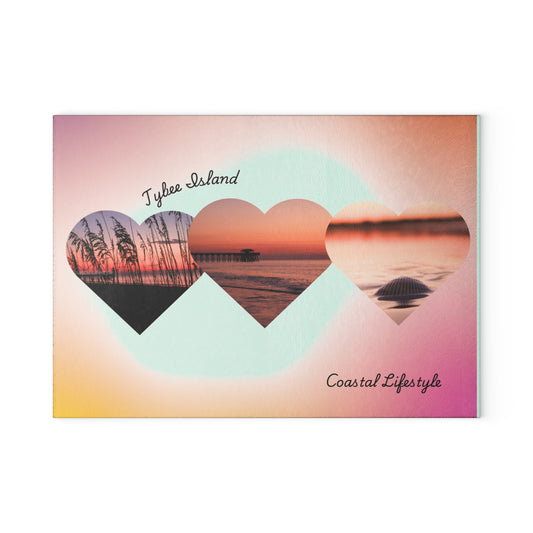 Coastal Hearts Glass Cutting Board — Island Coastal Lifestyle Sunset Design