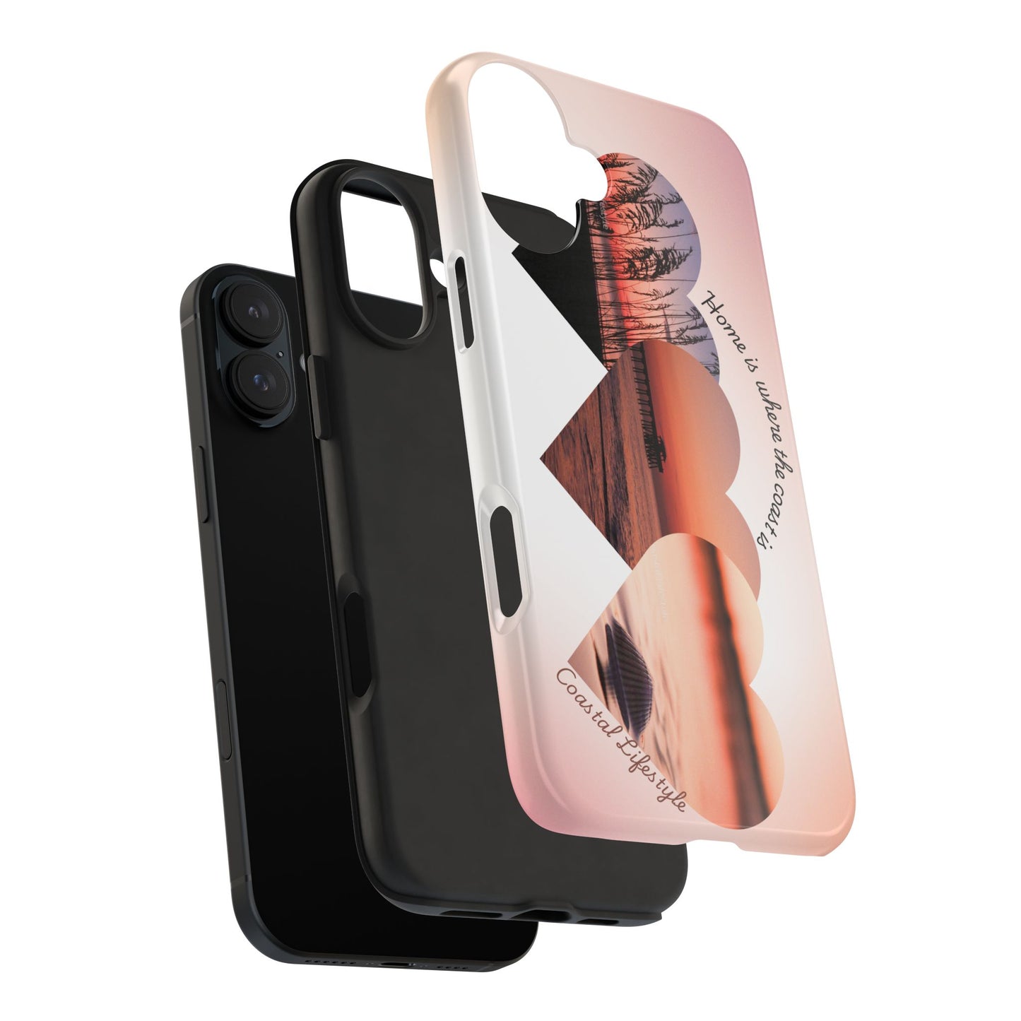 Sunset Coastal Heart Tough Phone Case — "Home is Where the Coast is" Protective Phone Cover
