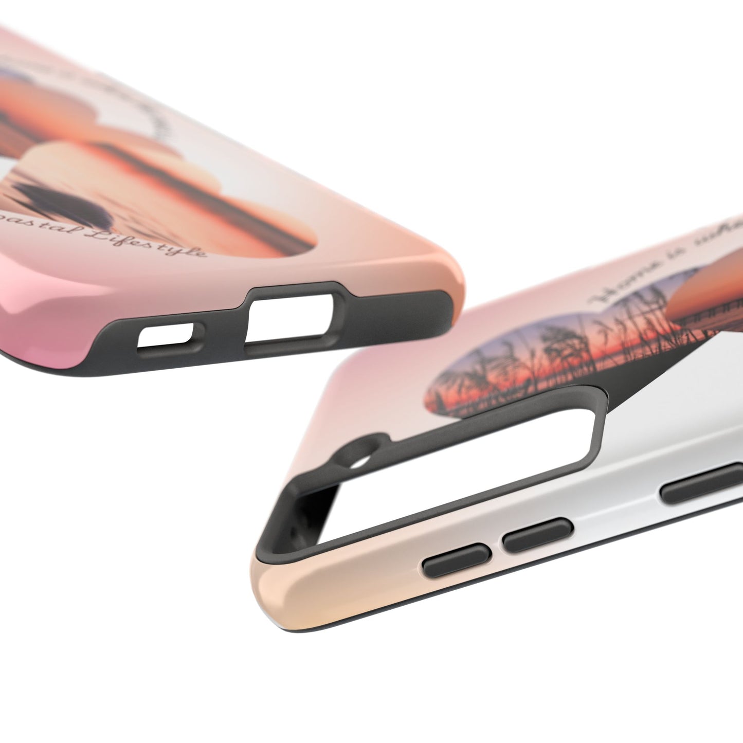 Sunset Coastal Heart Tough Phone Case — "Home is Where the Coast is" Protective Phone Cover