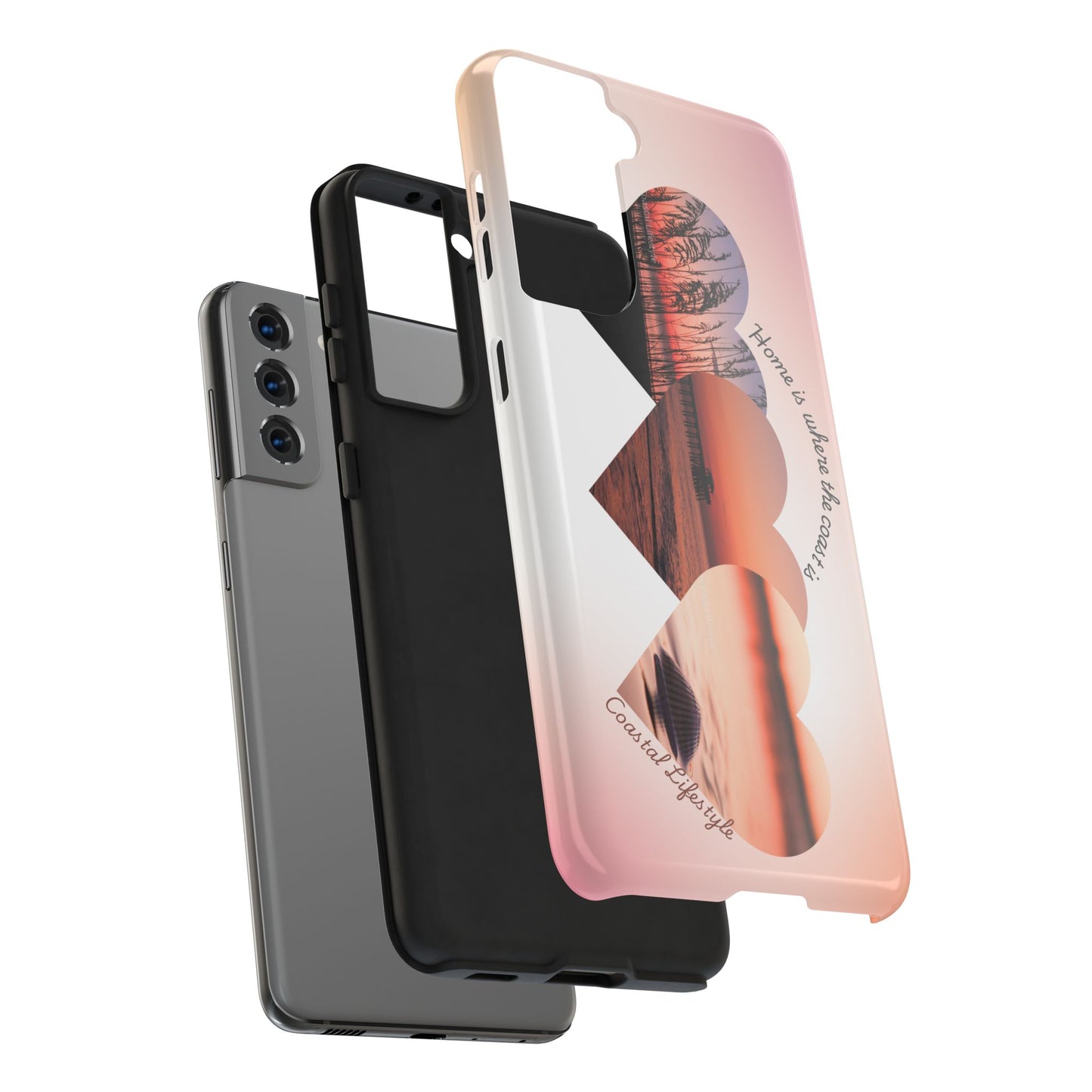 Sunset Coastal Heart Tough Phone Case — "Home is Where the Coast is" Protective Phone Cover