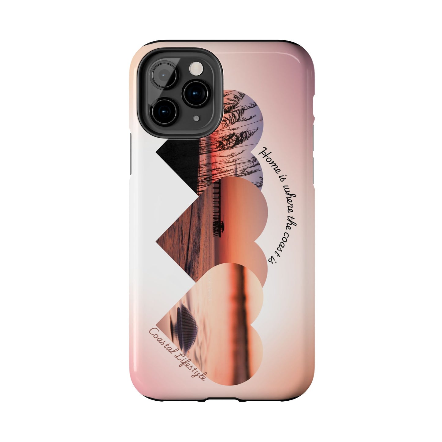 Sunset Coastal Heart Tough Phone Case — "Home is Where the Coast is" Protective Phone Cover