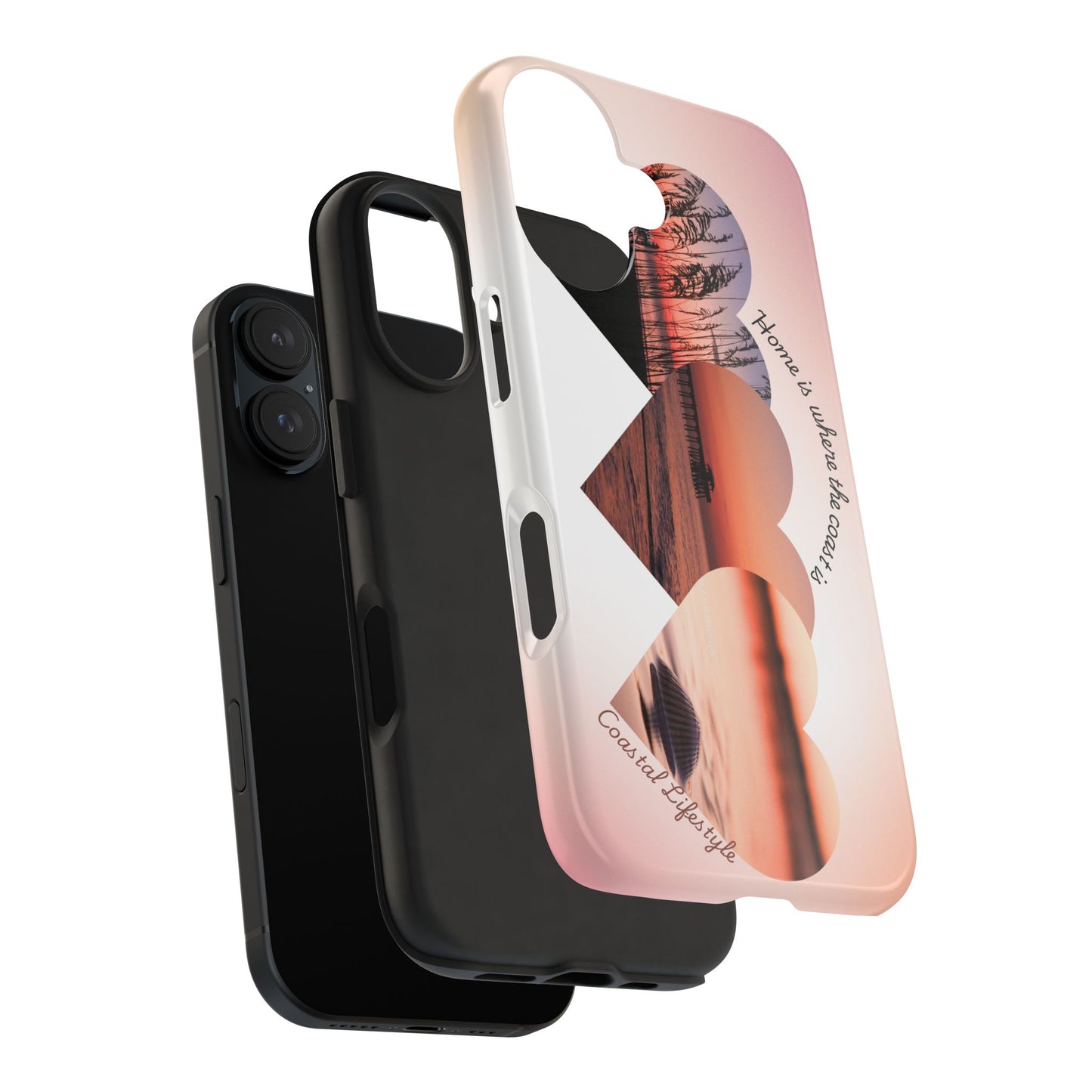 Sunset Coastal Heart Tough Phone Case — "Home is Where the Coast is" Protective Phone Cover