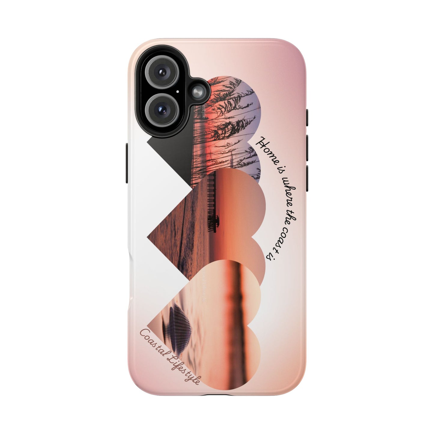 Sunset Coastal Heart Tough Phone Case — "Home is Where the Coast is" Protective Phone Cover