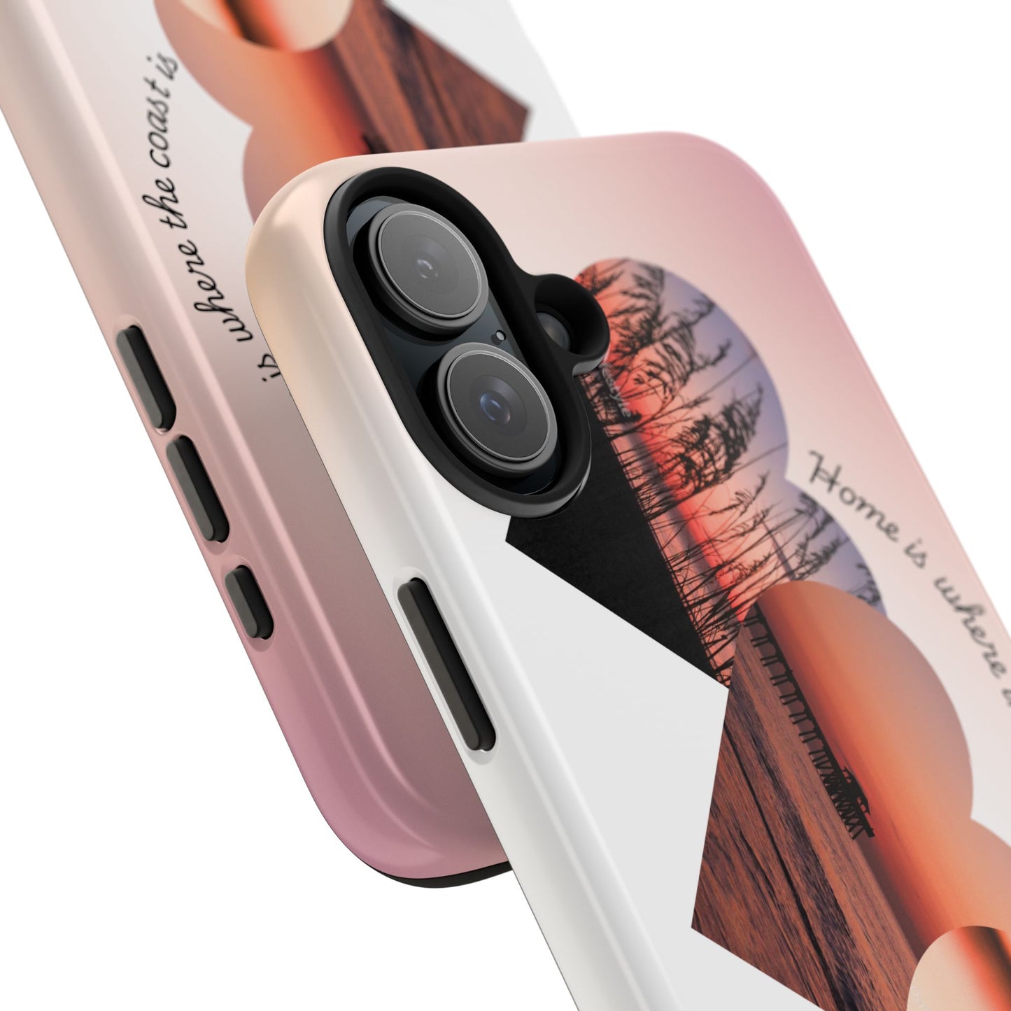 Sunset Coastal Heart Tough Phone Case — "Home is Where the Coast is" Protective Phone Cover