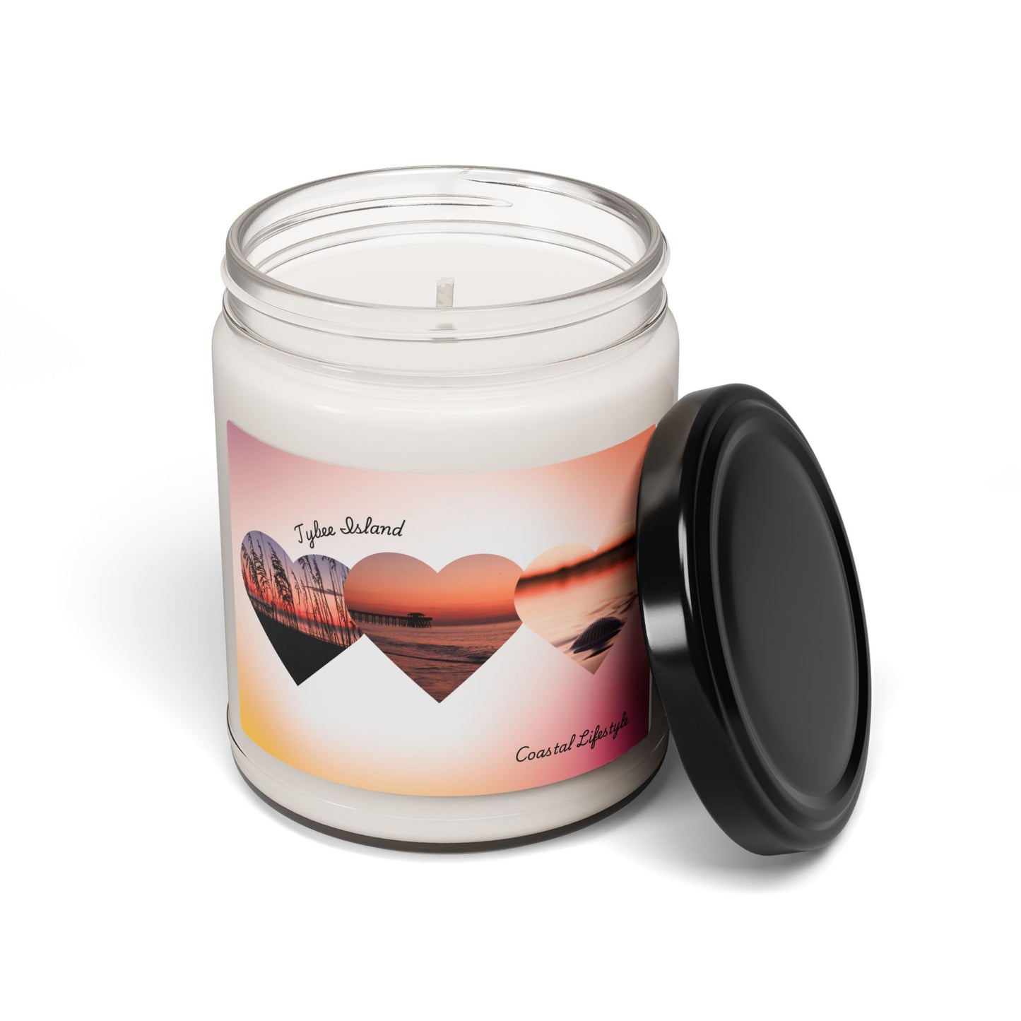 9oz Soy Candle — Sunset Hearts Scented Jar (Romantic Beach Aroma)