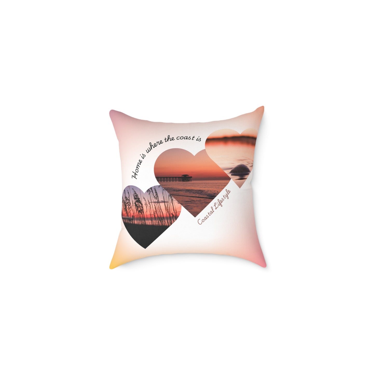 Coastal Hearts Square Pillow - Sunset Beach Photo Accent Cushion
