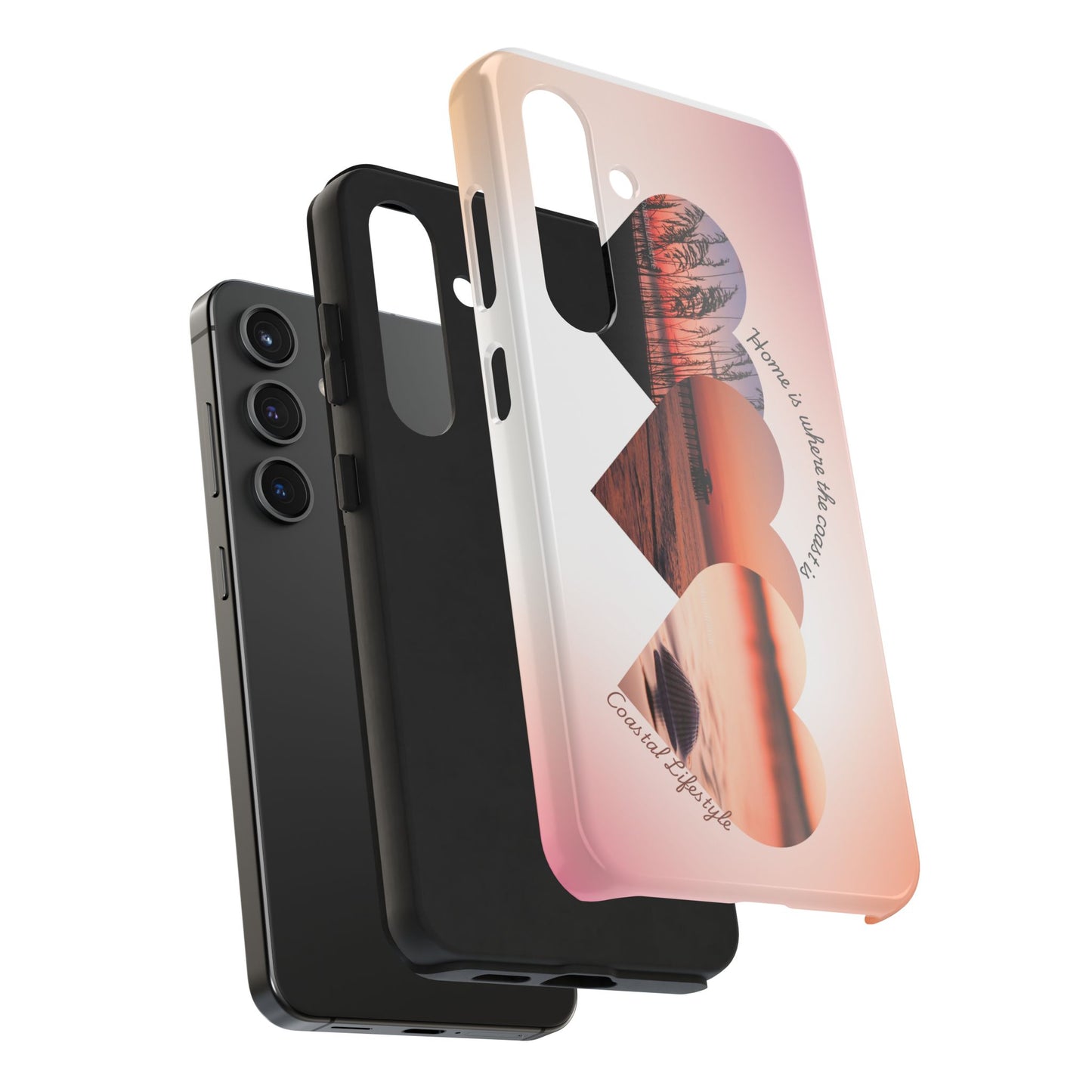 Sunset Coastal Heart Tough Phone Case — "Home is Where the Coast is" Protective Phone Cover