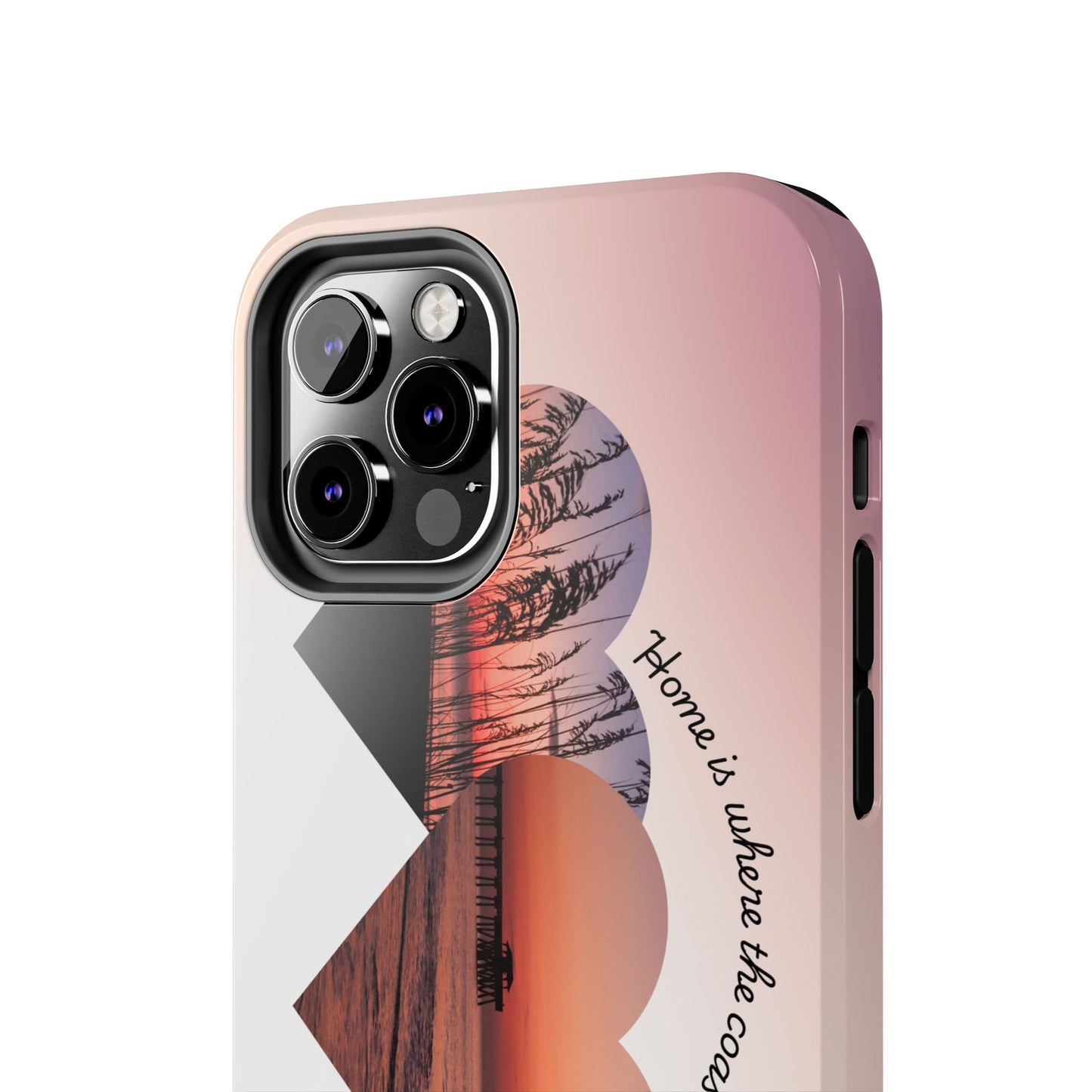 Sunset Coastal Heart Tough Phone Case — "Home is Where the Coast is" Protective Phone Cover