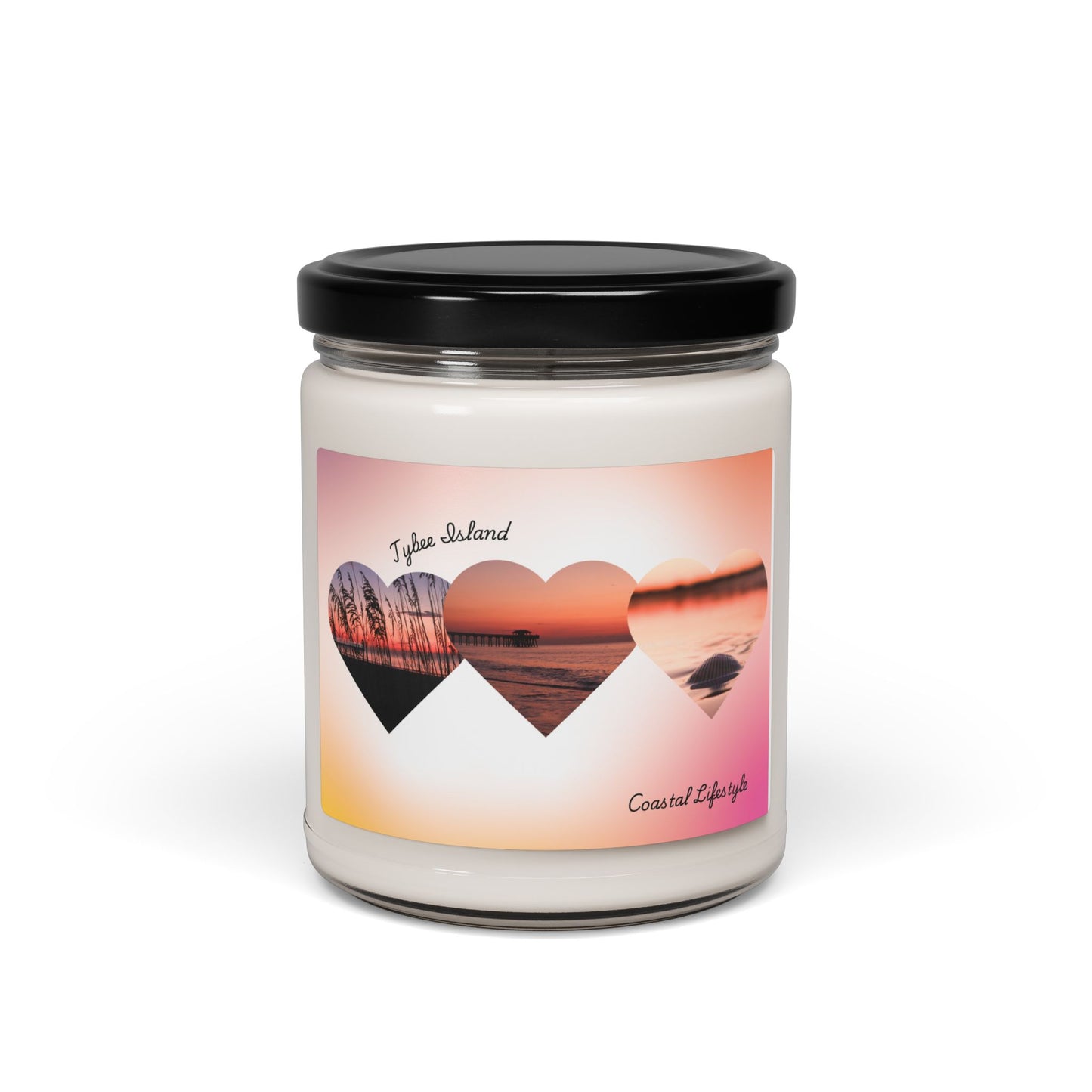 9oz Soy Candle — Sunset Hearts Scented Jar (Romantic Beach Aroma)