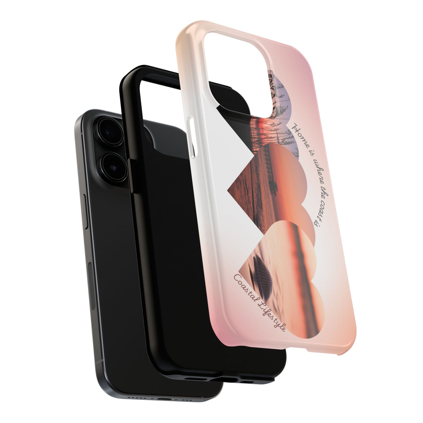 Sunset Coastal Heart Tough Phone Case — "Home is Where the Coast is" Protective Phone Cover