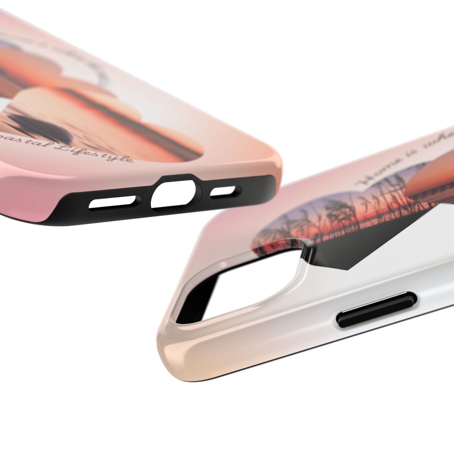 Sunset Coastal Heart Tough Phone Case — "Home is Where the Coast is" Protective Phone Cover