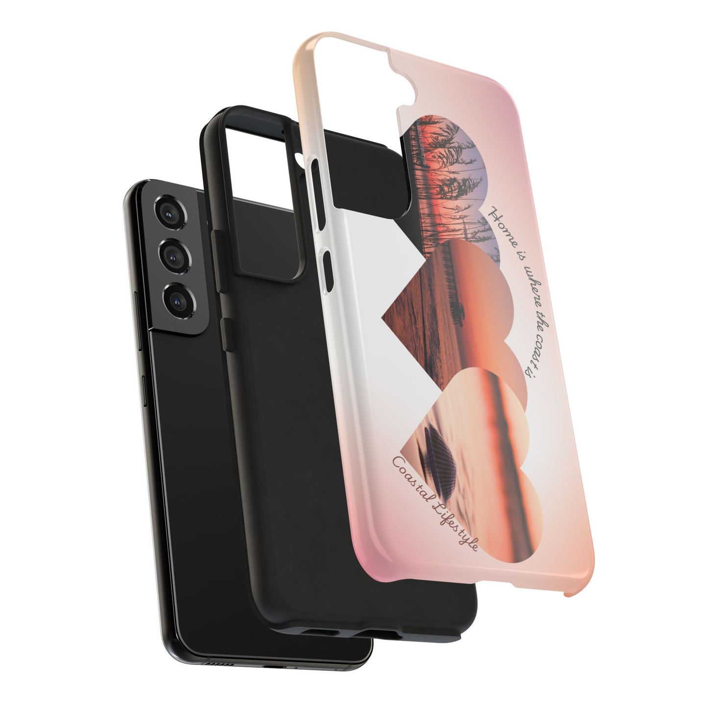 Sunset Coastal Heart Tough Phone Case — "Home is Where the Coast is" Protective Phone Cover