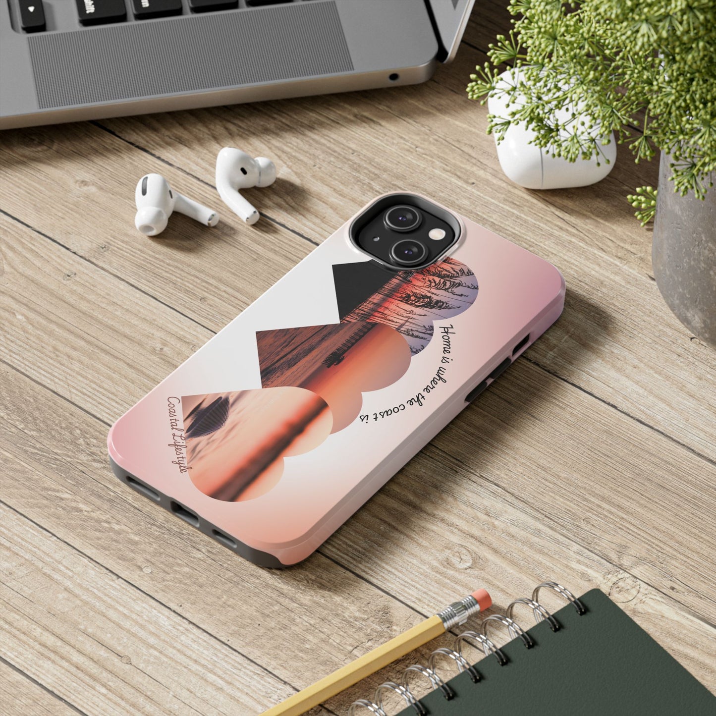 Sunset Coastal Heart Tough Phone Case — "Home is Where the Coast is" Protective Phone Cover