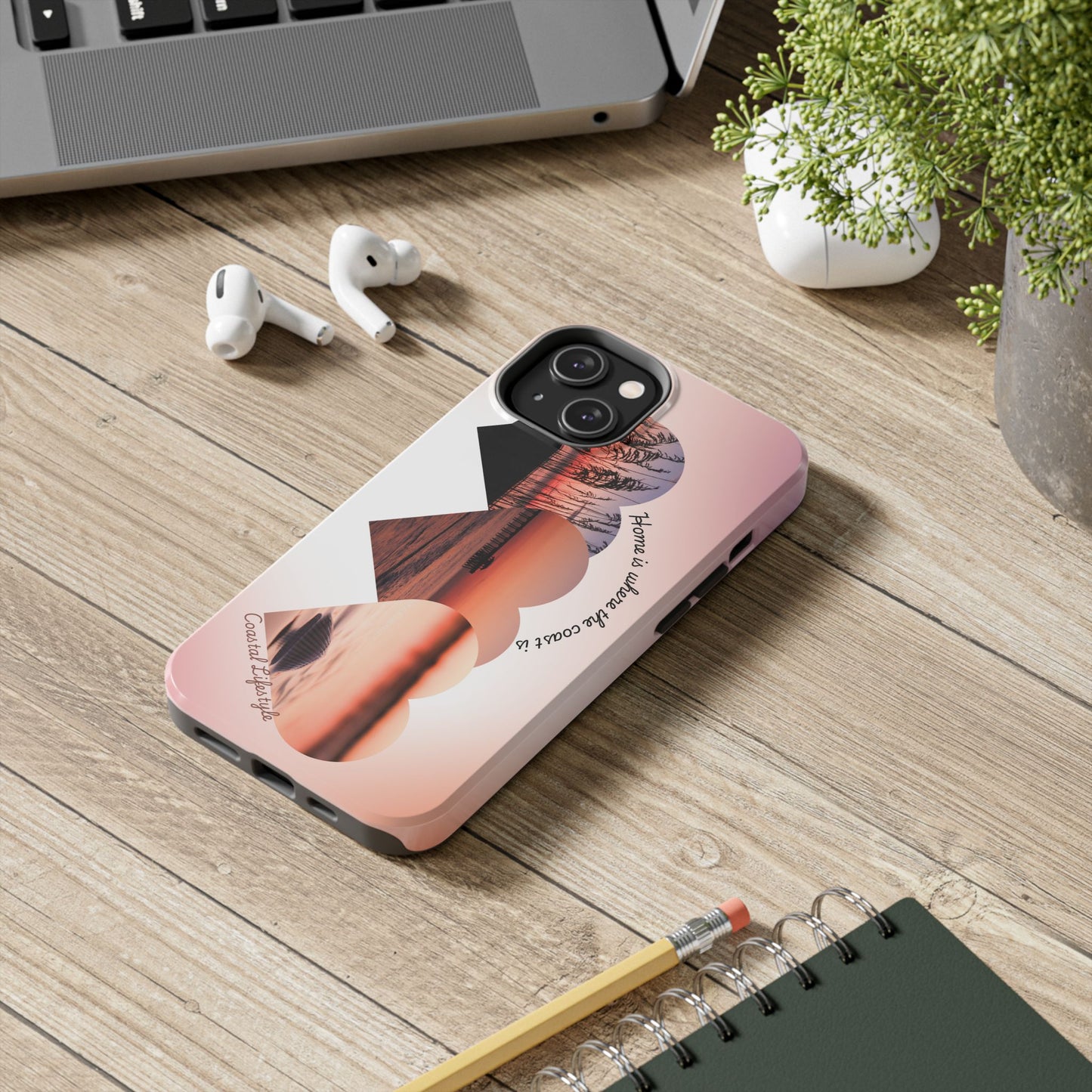 Sunset Coastal Heart Tough Phone Case — "Home is Where the Coast is" Protective Phone Cover