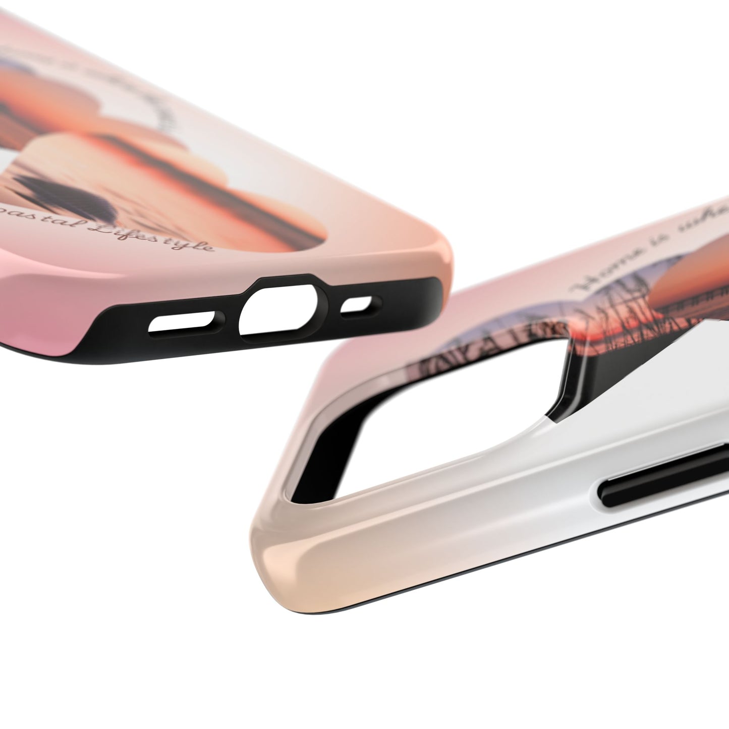 Sunset Coastal Heart Tough Phone Case — "Home is Where the Coast is" Protective Phone Cover