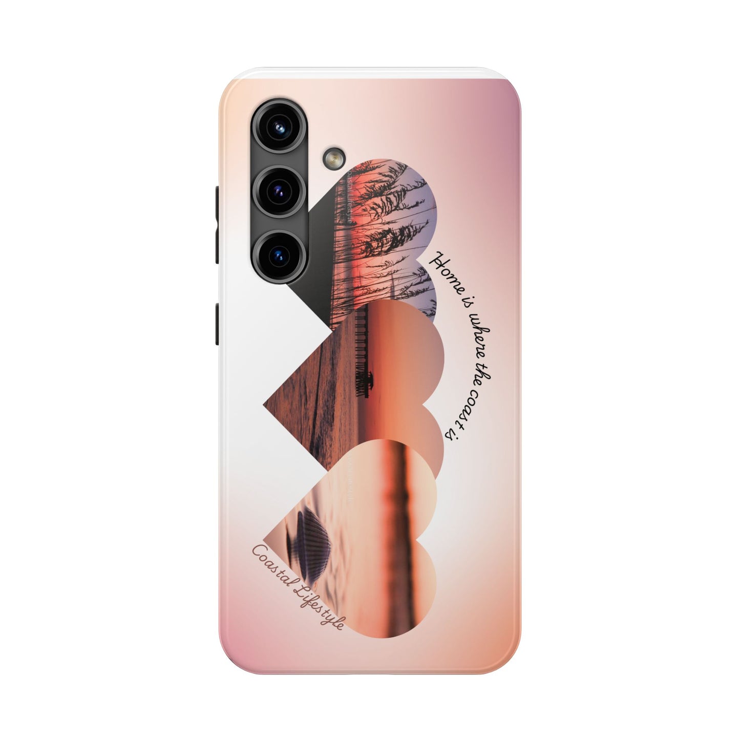 Sunset Coastal Heart Tough Phone Case — "Home is Where the Coast is" Protective Phone Cover