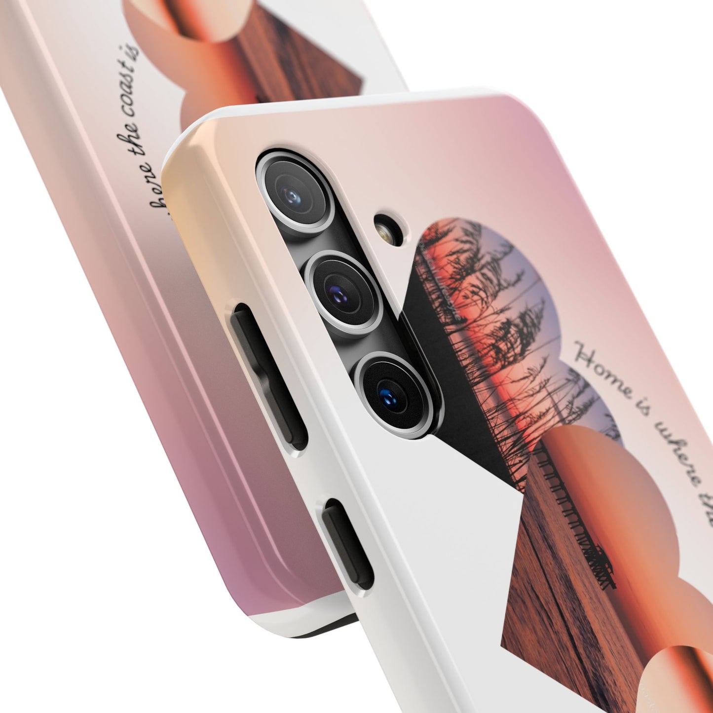 Sunset Coastal Heart Tough Phone Case — "Home is Where the Coast is" Protective Phone Cover