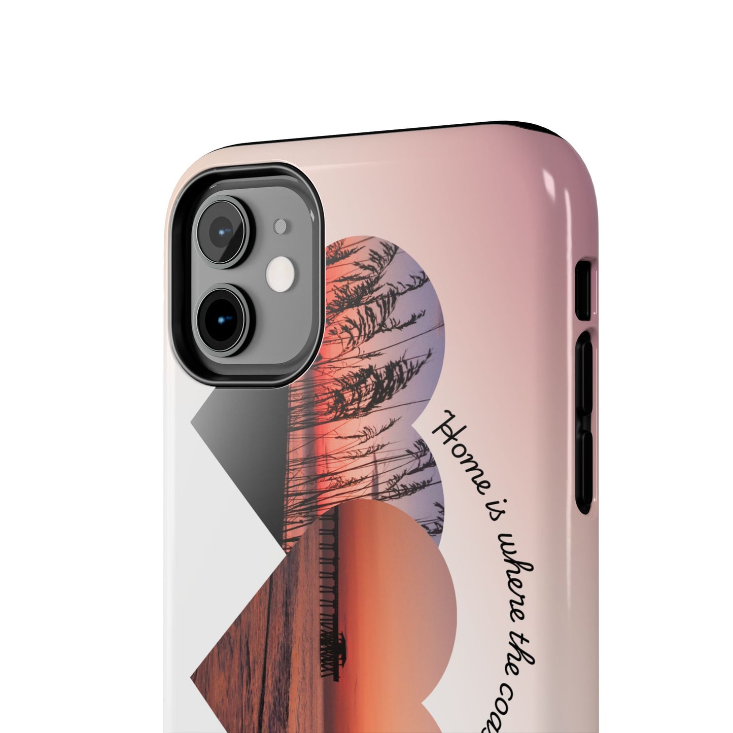 Sunset Coastal Heart Tough Phone Case — "Home is Where the Coast is" Protective Phone Cover