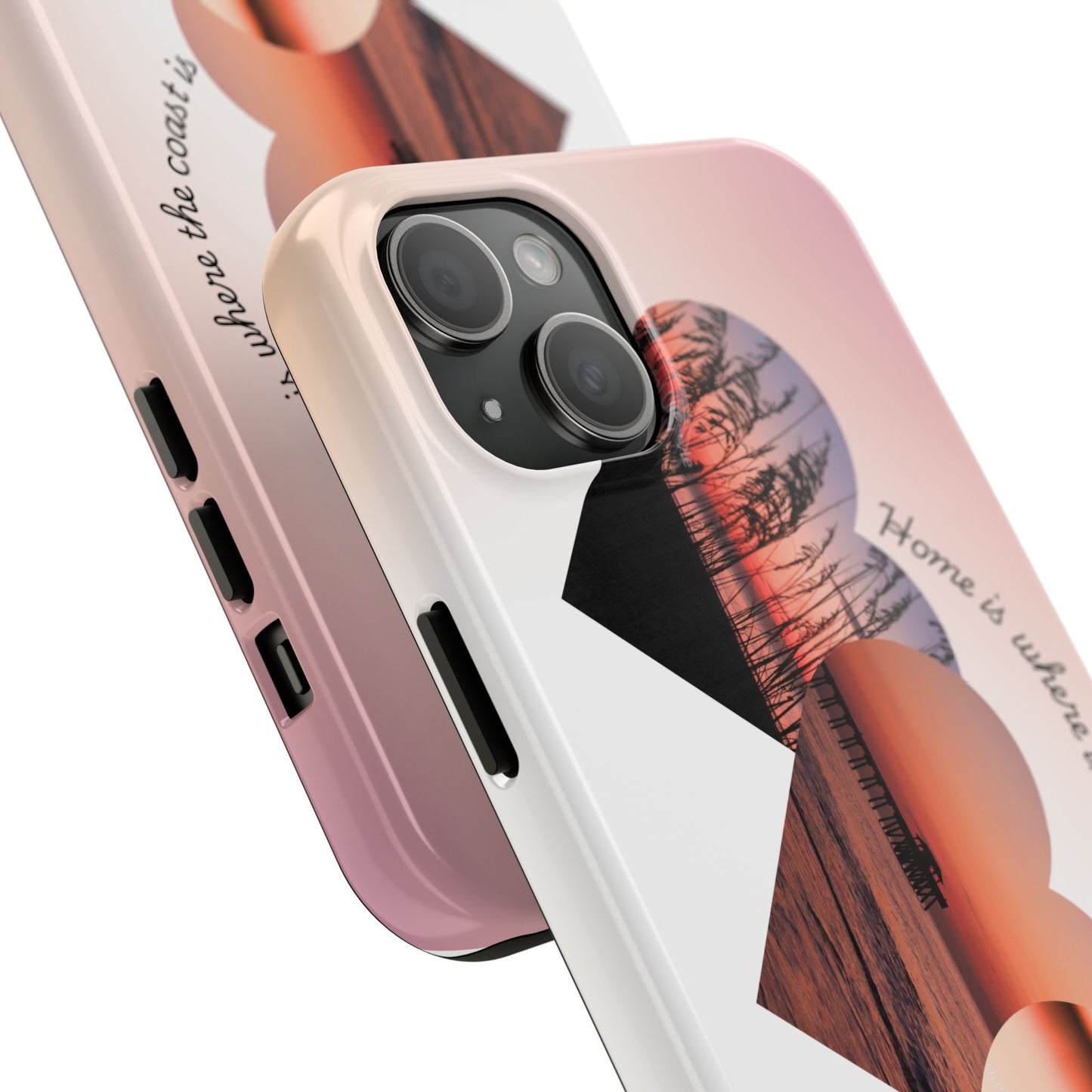 Sunset Coastal Heart Tough Phone Case — "Home is Where the Coast is" Protective Phone Cover