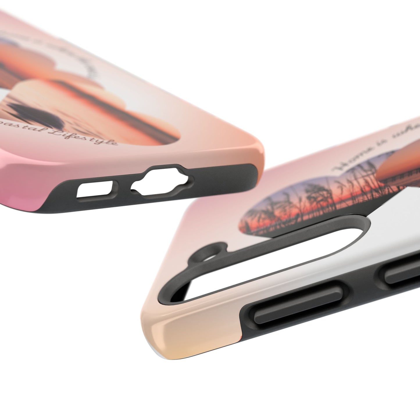 Sunset Coastal Heart Tough Phone Case — "Home is Where the Coast is" Protective Phone Cover