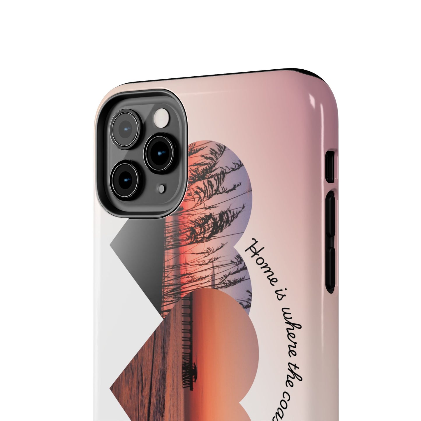 Sunset Coastal Heart Tough Phone Case — "Home is Where the Coast is" Protective Phone Cover