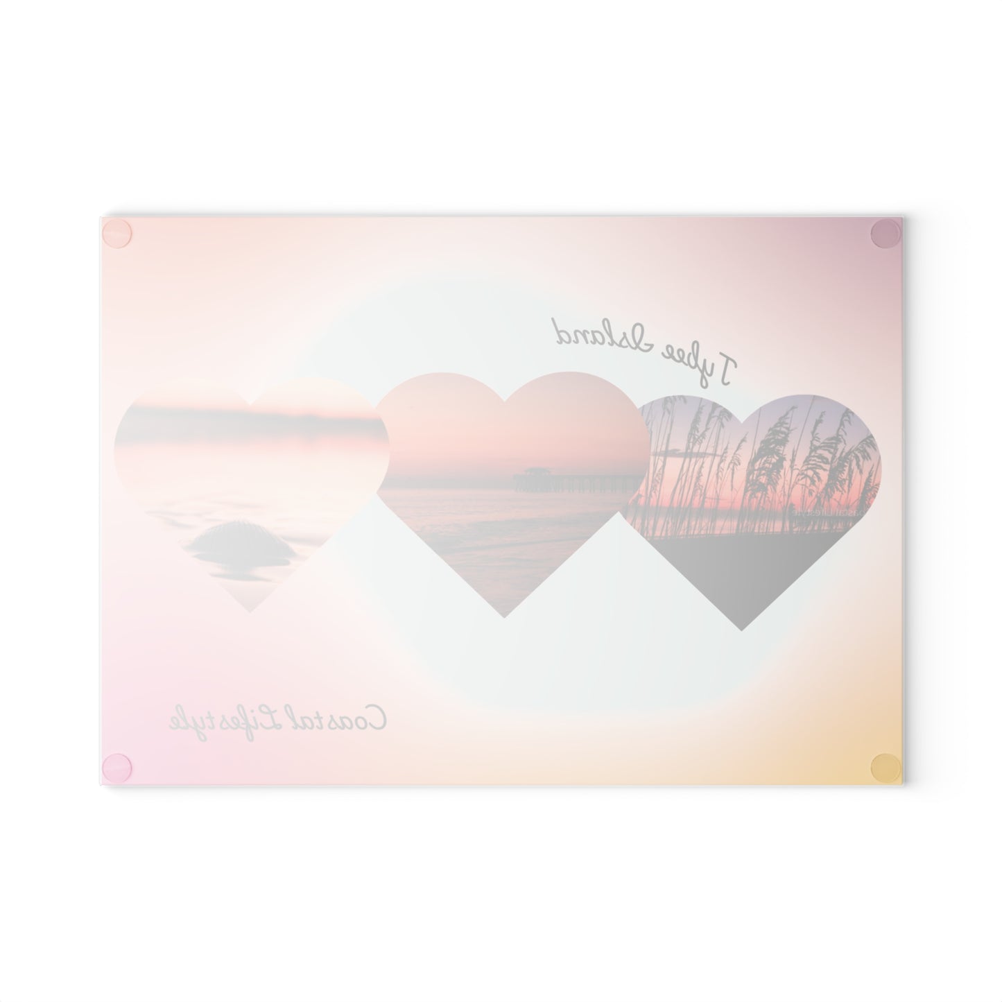 Coastal Hearts Glass Cutting Board — Island Coastal Lifestyle Sunset Design