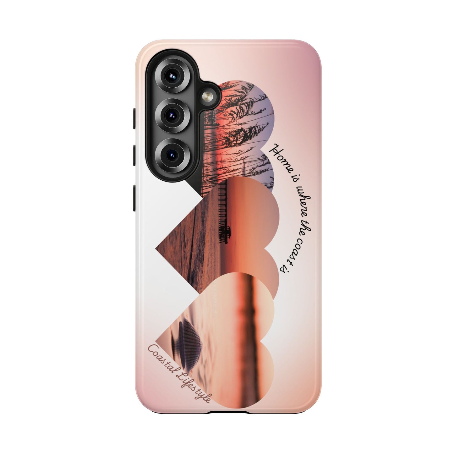 Sunset Coastal Heart Tough Phone Case — "Home is Where the Coast is" Protective Phone Cover